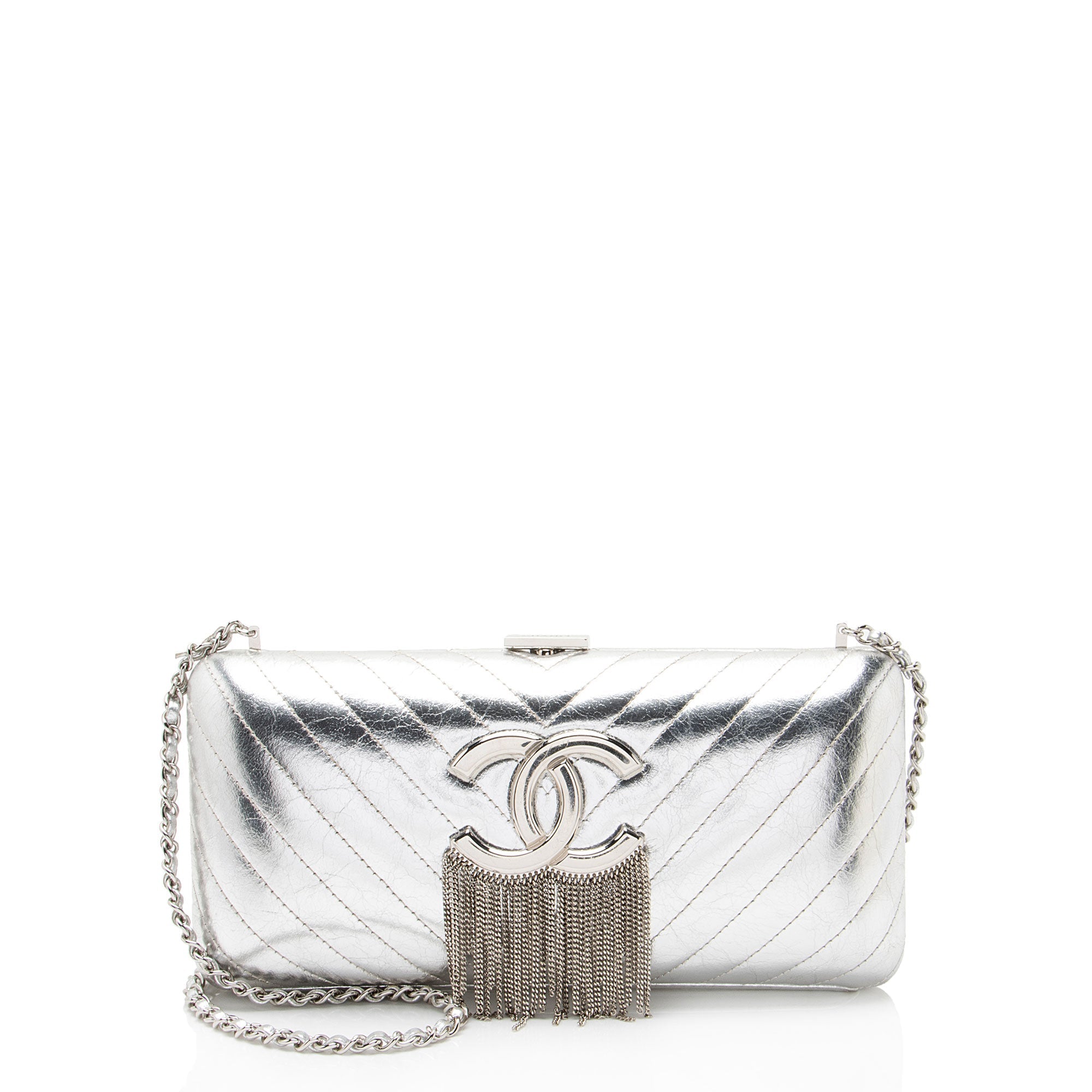 Chanel Metallic Crumpled Lambskin Fringe Clutch
