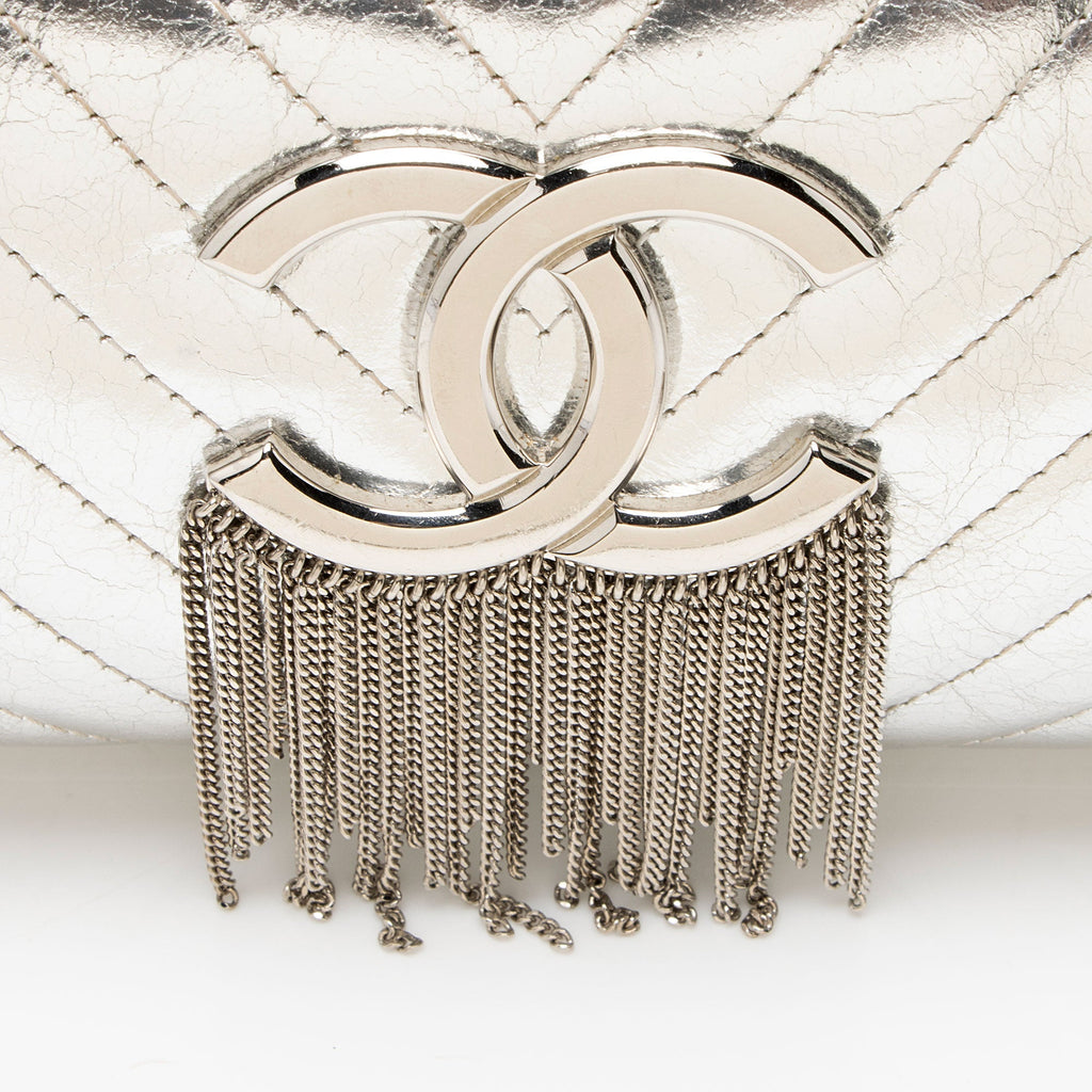 Chanel Metallic Crumpled Lambskin Fringe Clutch