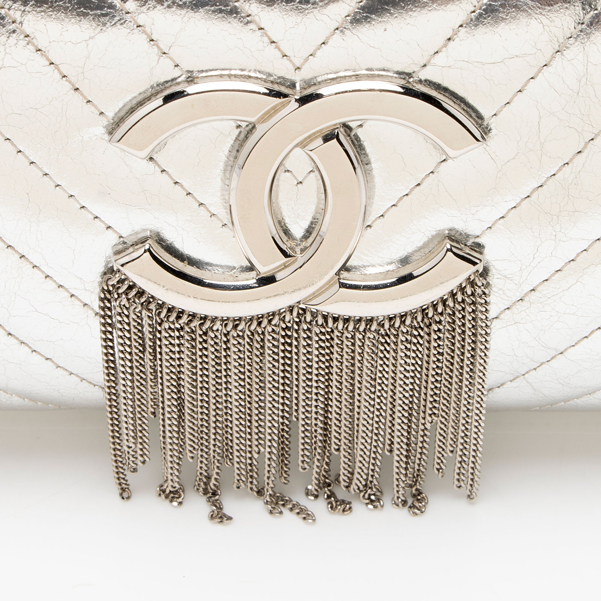 Chanel Metallic Crumpled Lambskin Fringe Clutch