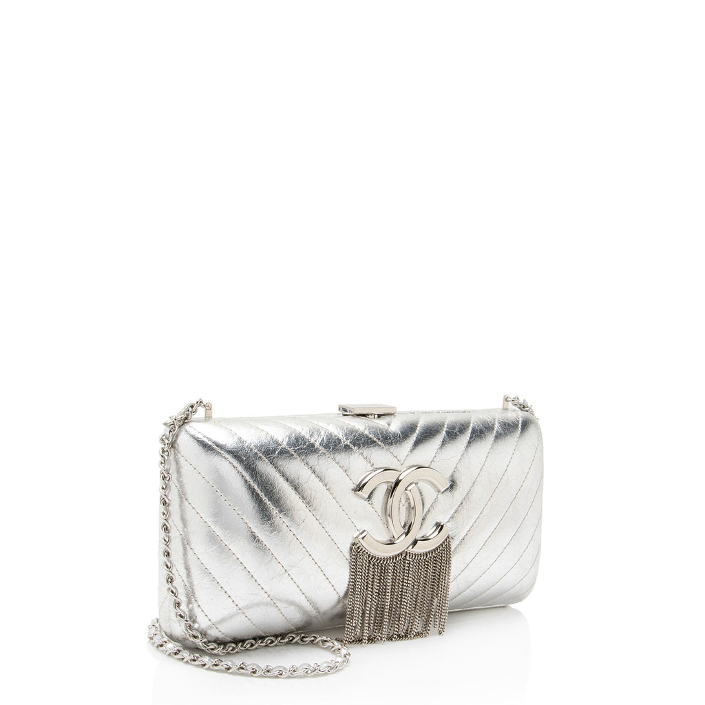 Chanel Metallic Crumpled Lambskin Fringe Clutch