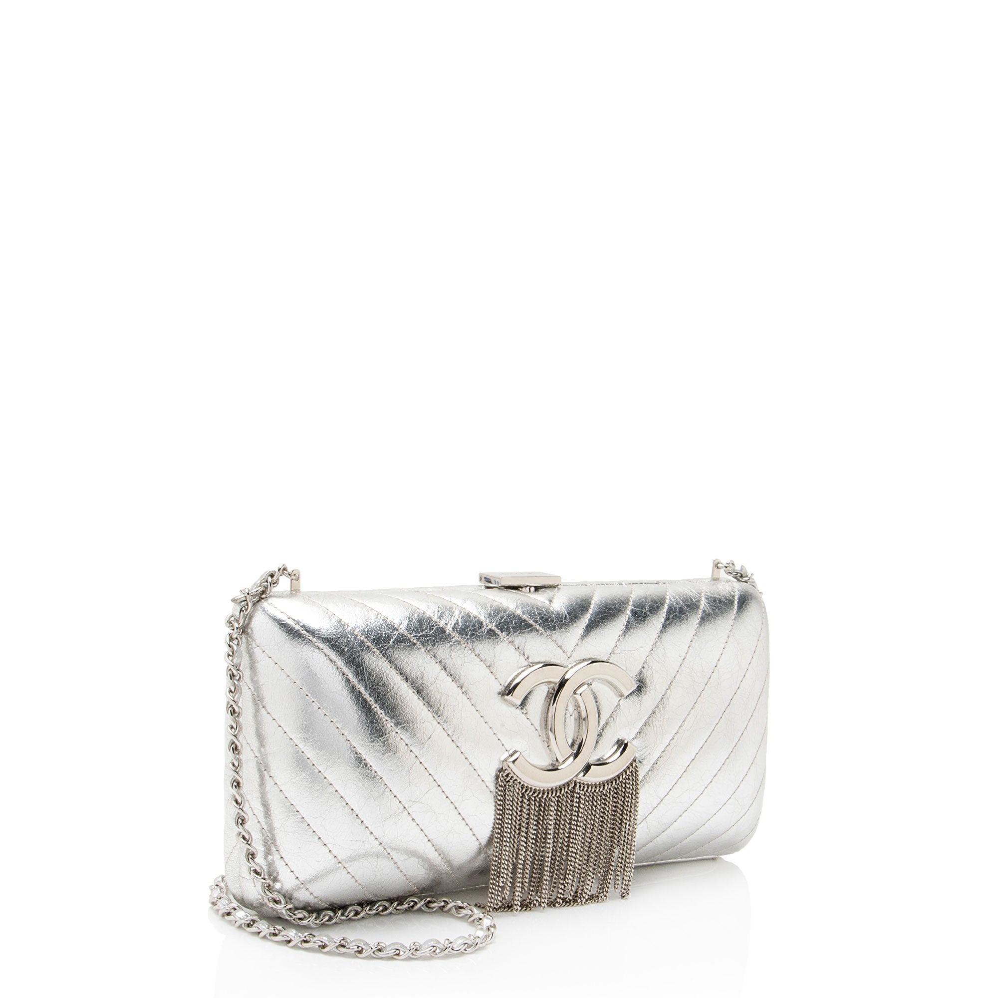 Chanel Metallic Crumpled Lambskin Fringe Clutch