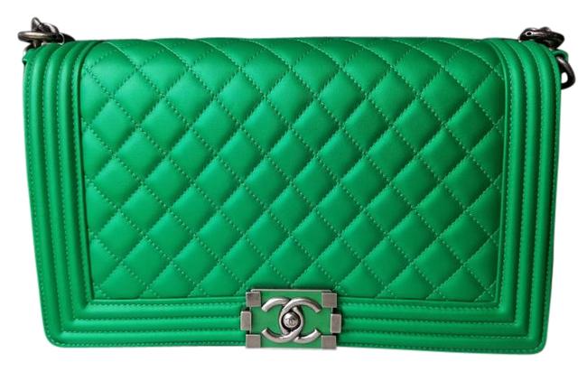 CHANEL BOY RARE MEDIUM METALLIC CALFSKIN NEON BRIGHT GREEN  BAG