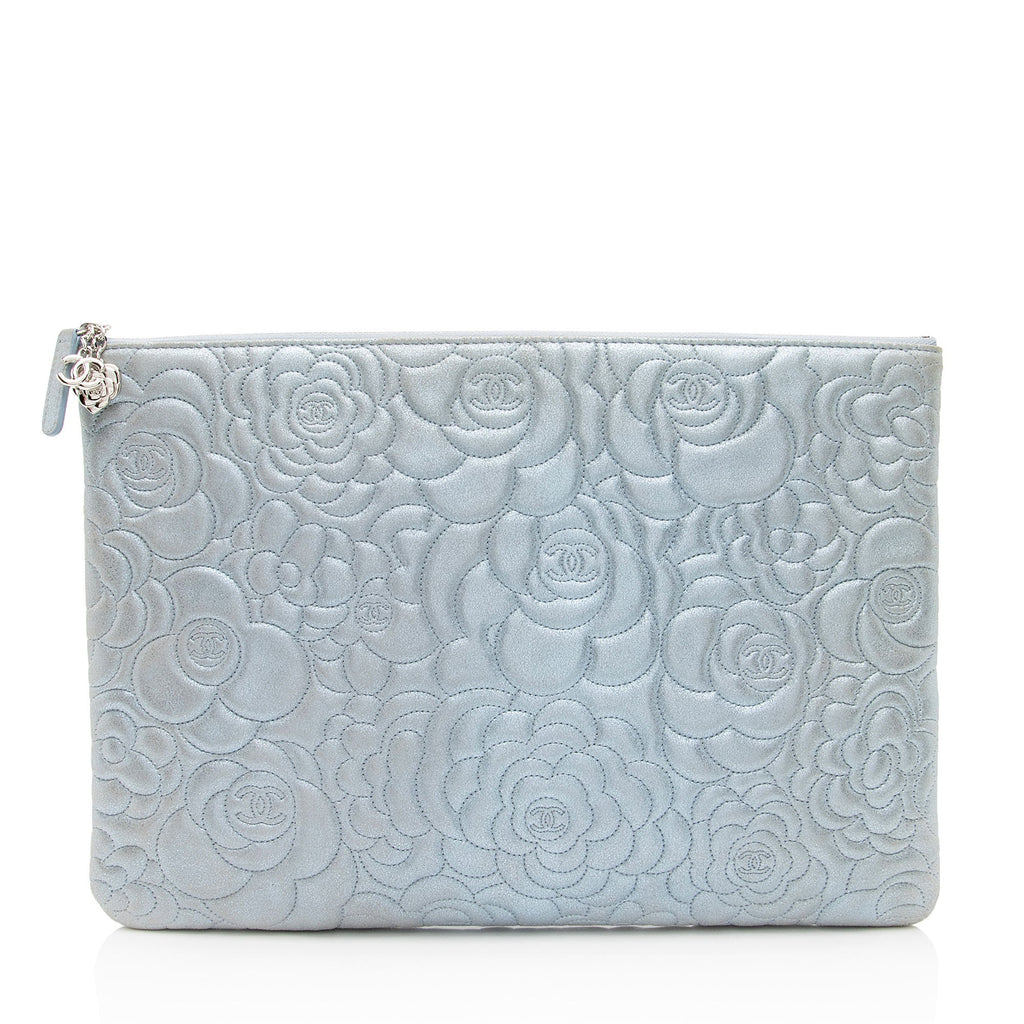 Chanel Metallic Lambskin Camellia Large O-Case