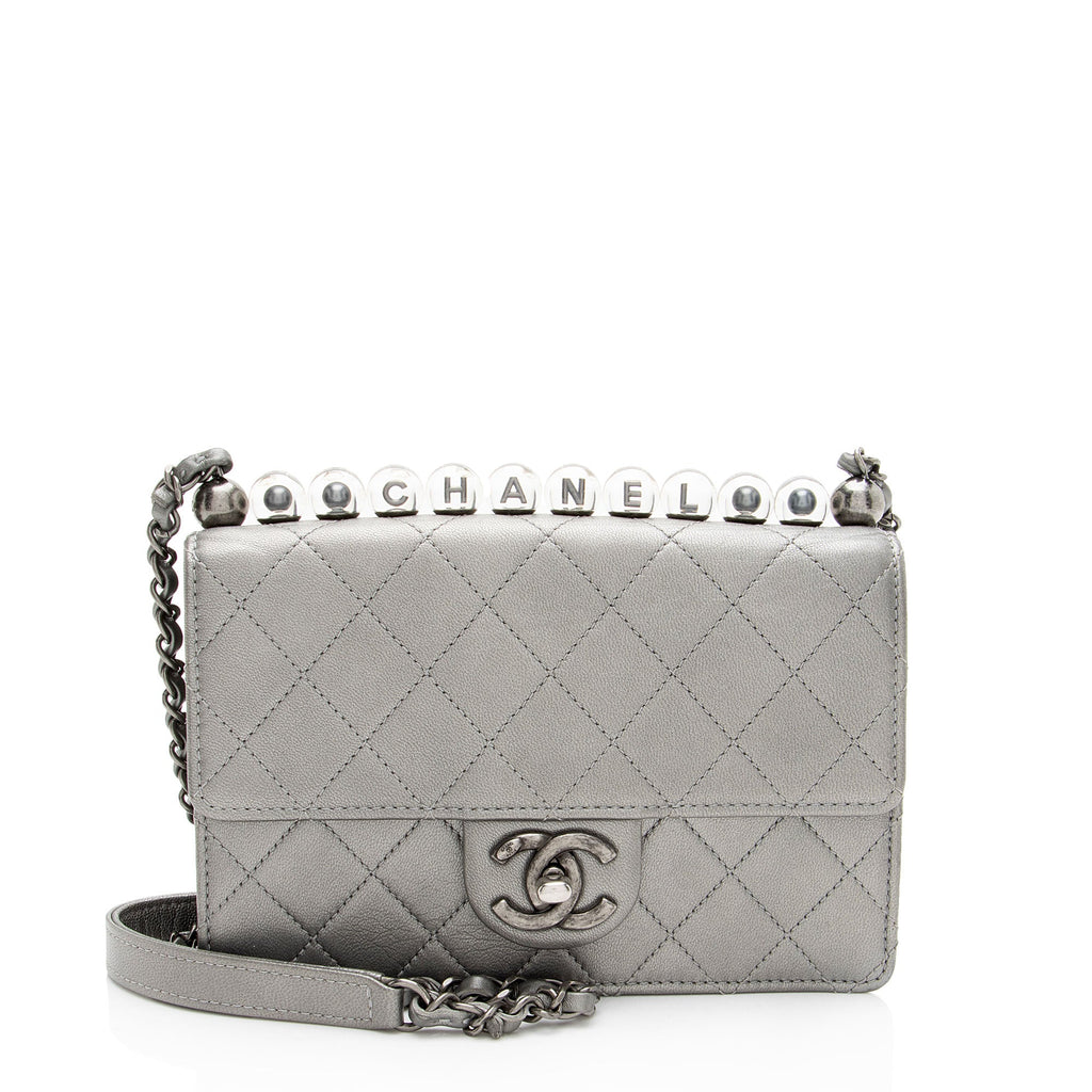 Chanel Metallic Lambskin Chic Pearls Small Flap Bag