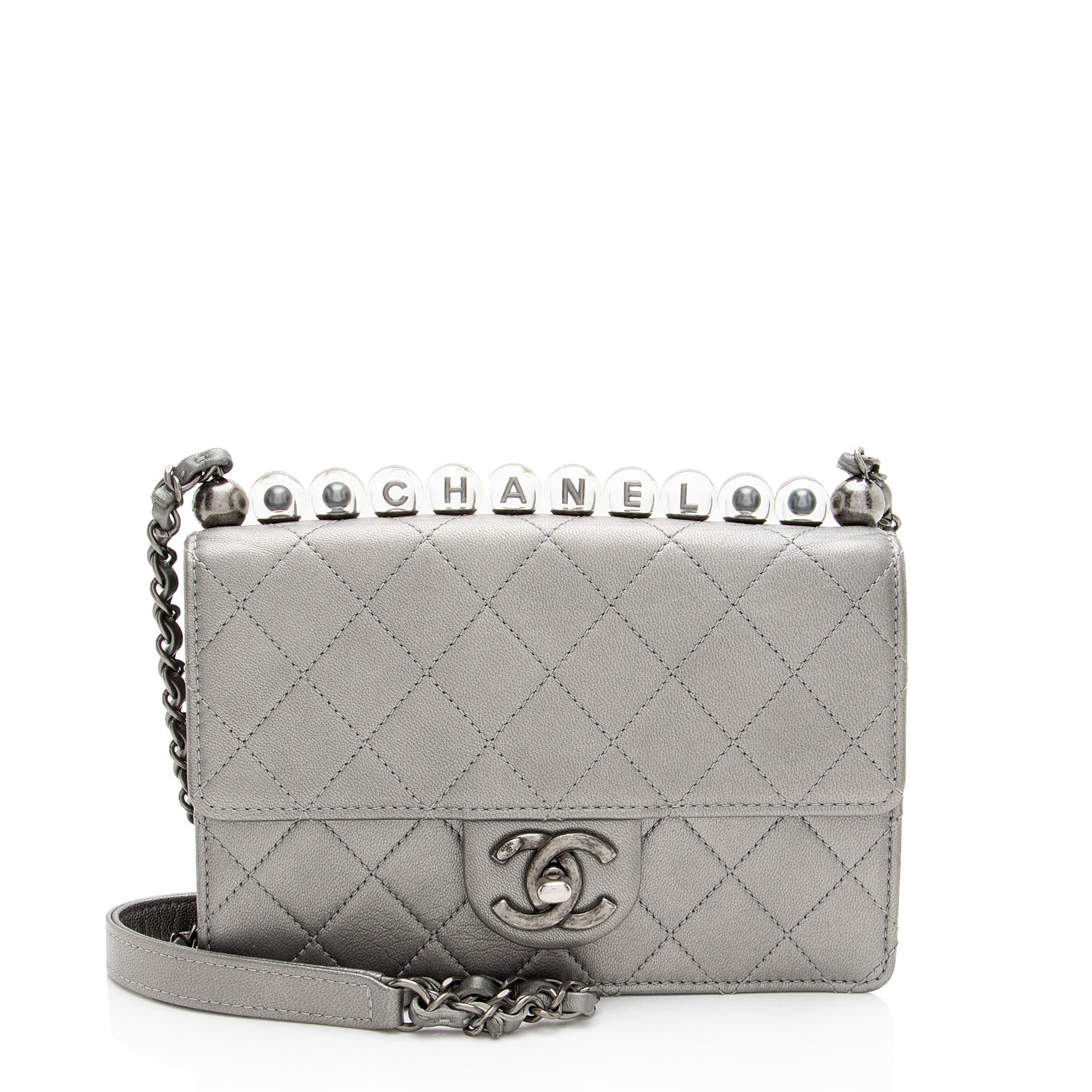 Chanel Metallic Lambskin Chic Pearls Small Flap Bag