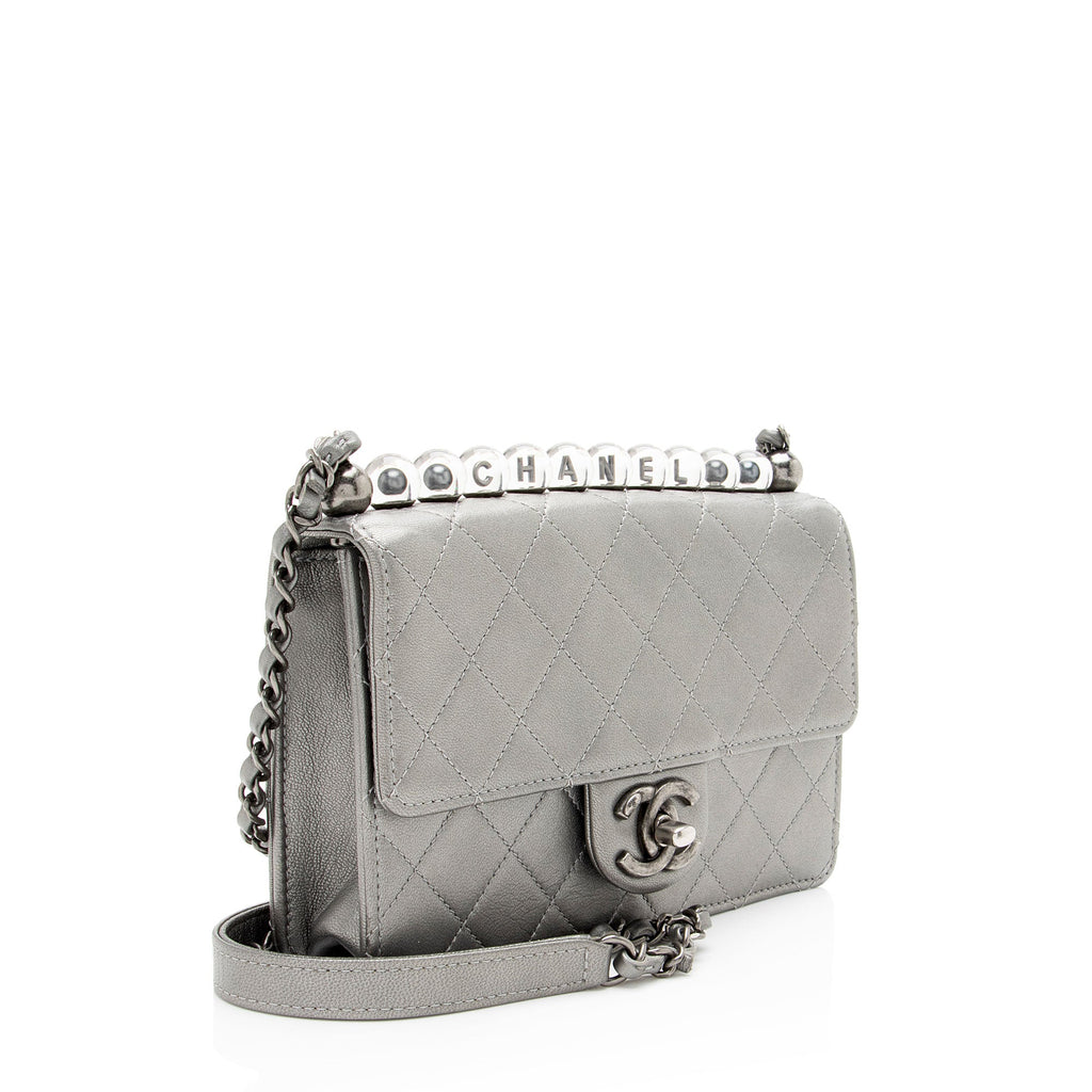 Chanel Metallic Lambskin Chic Pearls Small Flap Bag