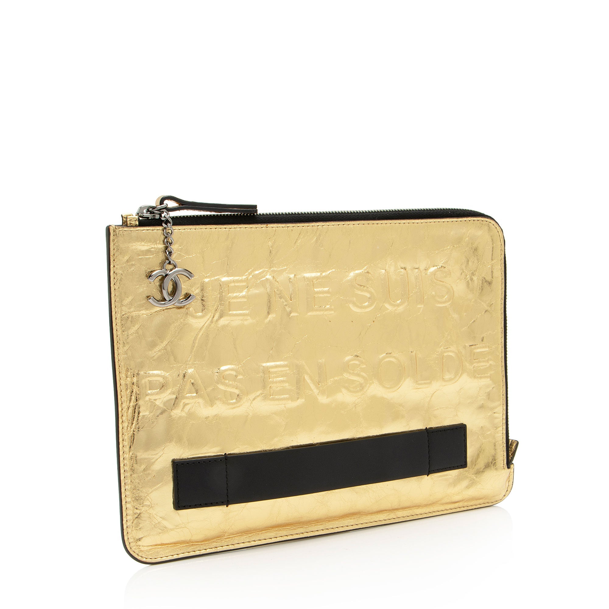Chanel Metallic Lambskin Je Ne Suis Pas En Solde Medium Pouch (SHF-SrXVHK)