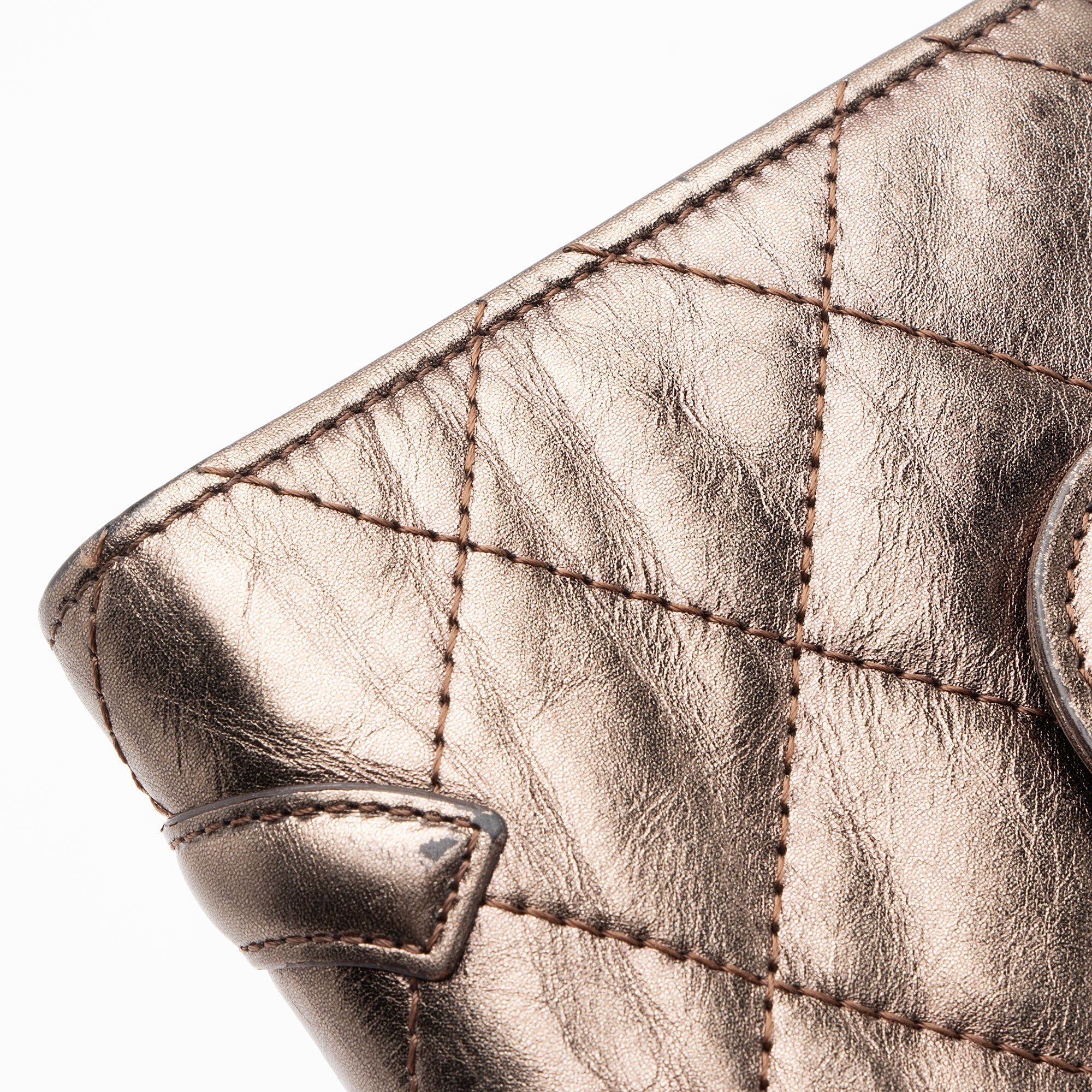 Chanel Metallic Lambskin Ligne Cambon French Purse Wallet (SHF-7hjblw)