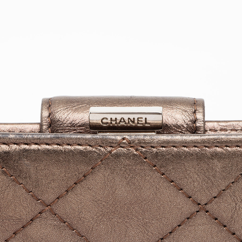Chanel Metallic Lambskin Ligne Cambon French Purse Wallet (SHF-7hjblw)