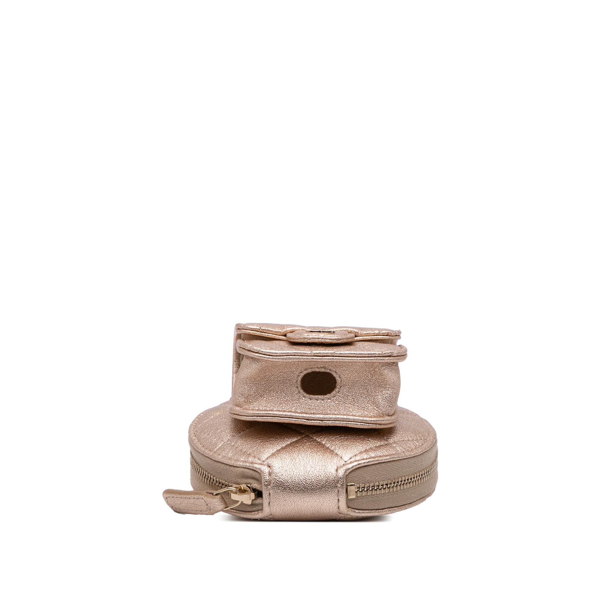 Chanel Metallic Lambskin Round Clip On Coin Purse and AirPods Case