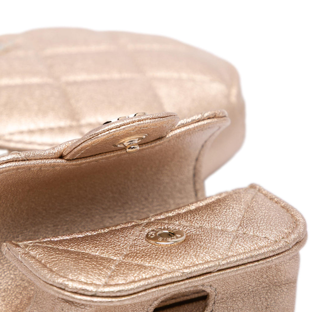 Chanel Metallic Lambskin Round Clip On Coin Purse and AirPods Case
