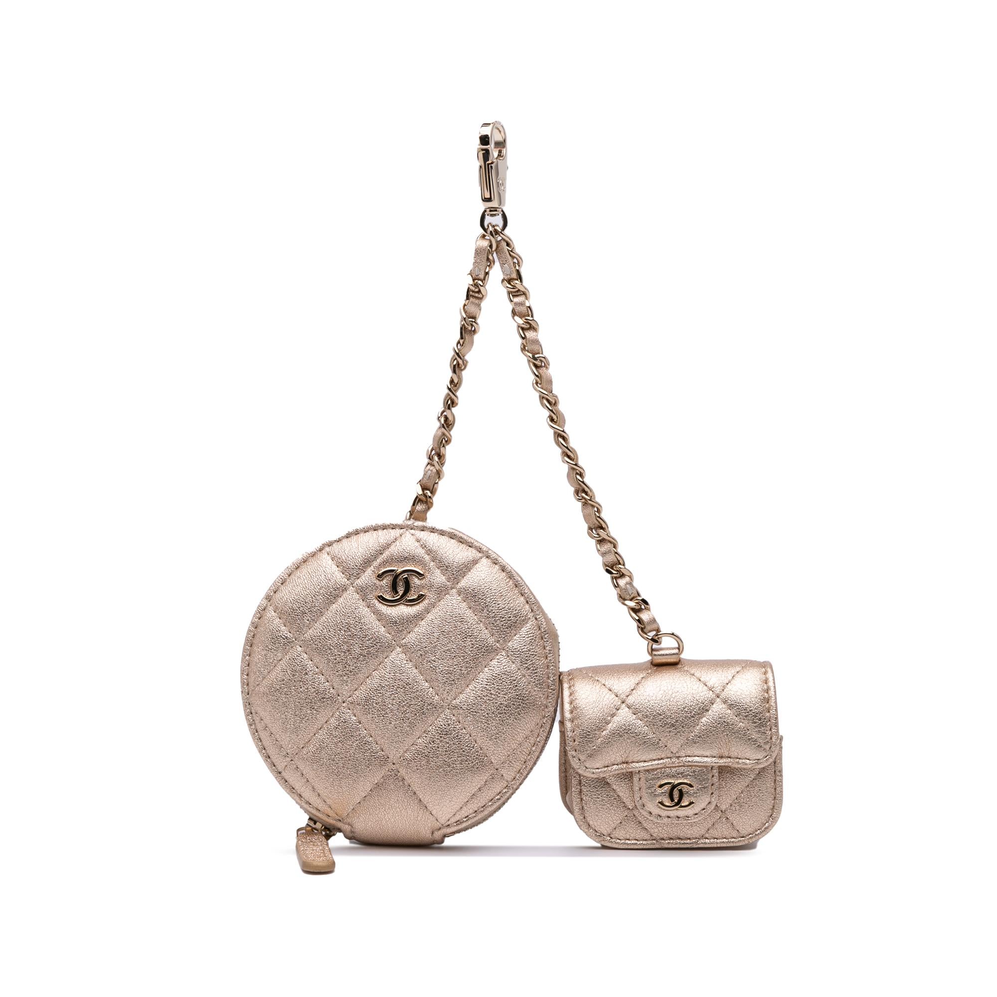 Chanel Metallic Lambskin Round Clip On Coin Purse and AirPods Case