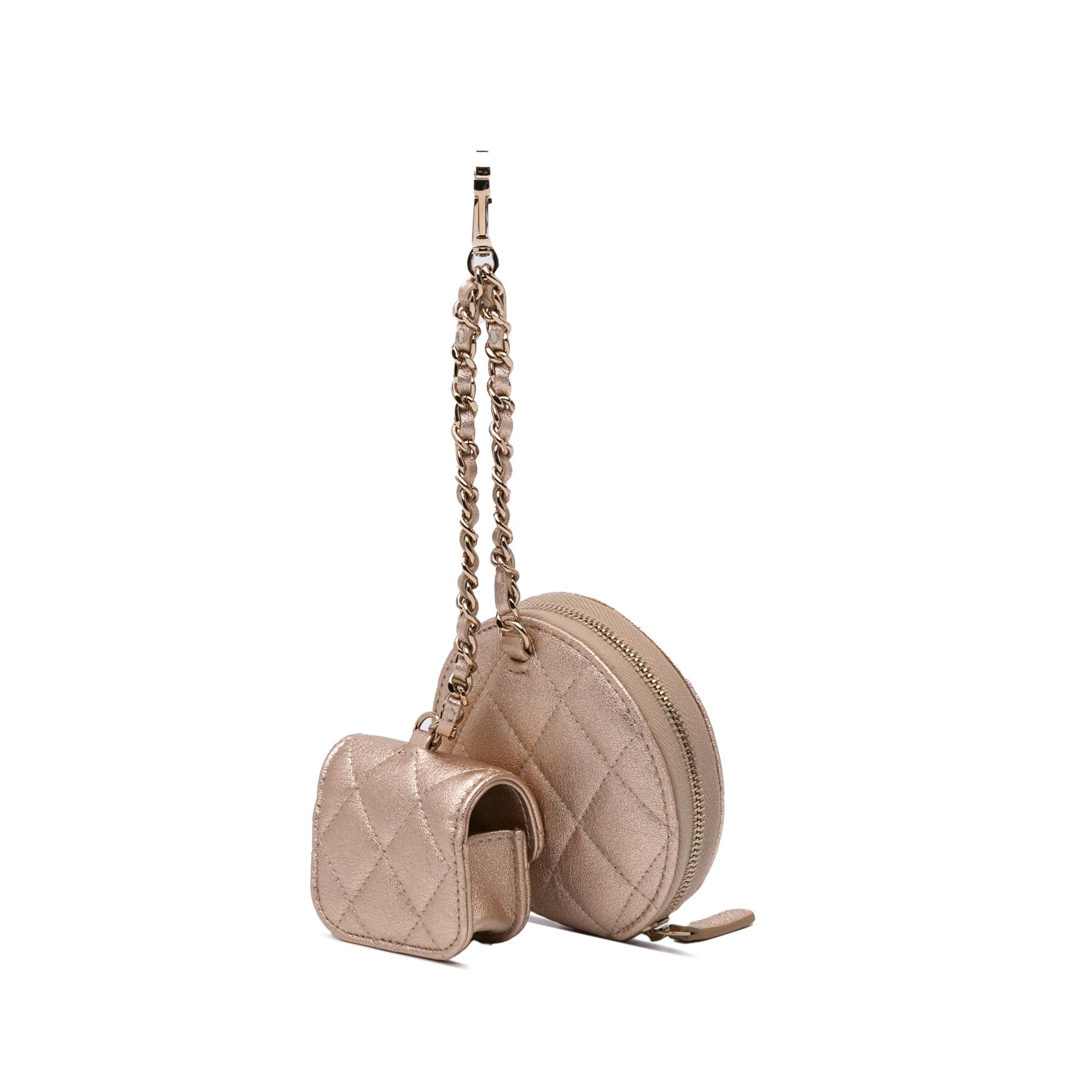 Chanel Metallic Lambskin Round Clip On Coin Purse and AirPods Case
