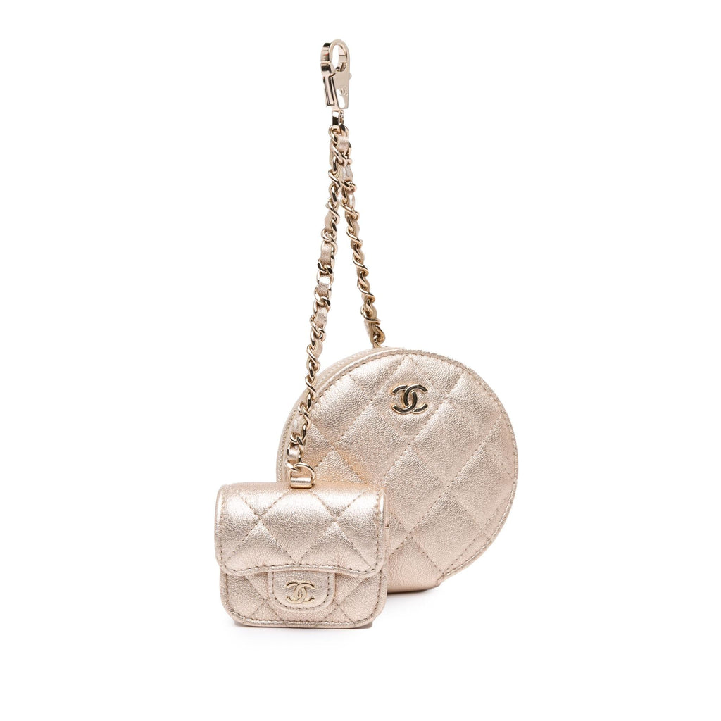 Chanel Metallic Lambskin Round Coin Purse and AirPods Case