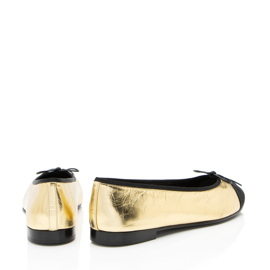 Chanel Metallic Leather CC Cap Toe Ballet Flats - Size 10.5 / 40.5