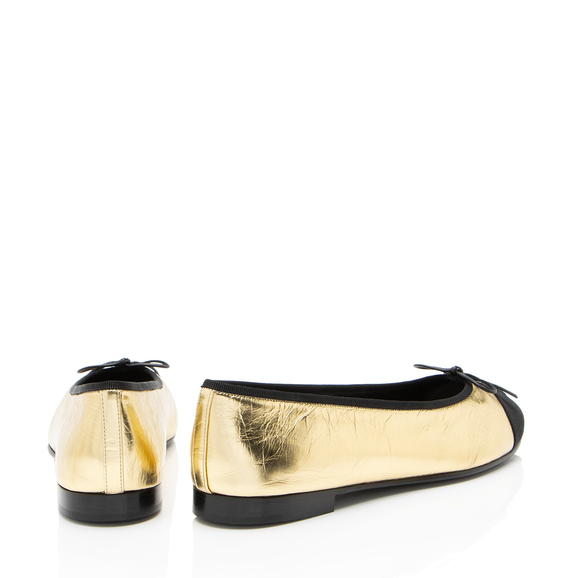 Chanel Metallic Leather CC Cap Toe Ballet Flats - Size 10.5 / 40.5