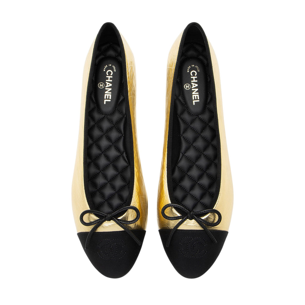 Chanel Metallic Leather CC Cap Toe Ballet Flats - Size 10.5 / 40.5