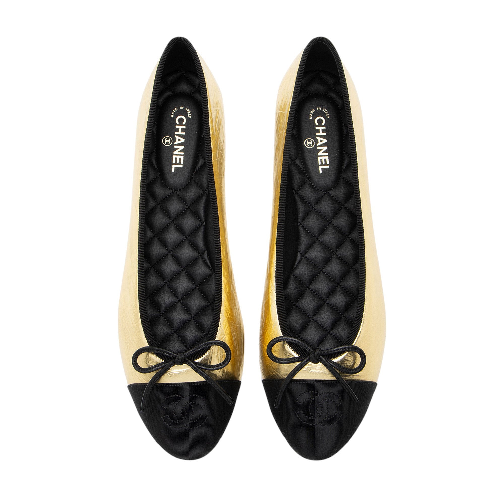 Chanel Metallic Leather CC Cap Toe Ballet Flats - Size 10.5 / 40.5