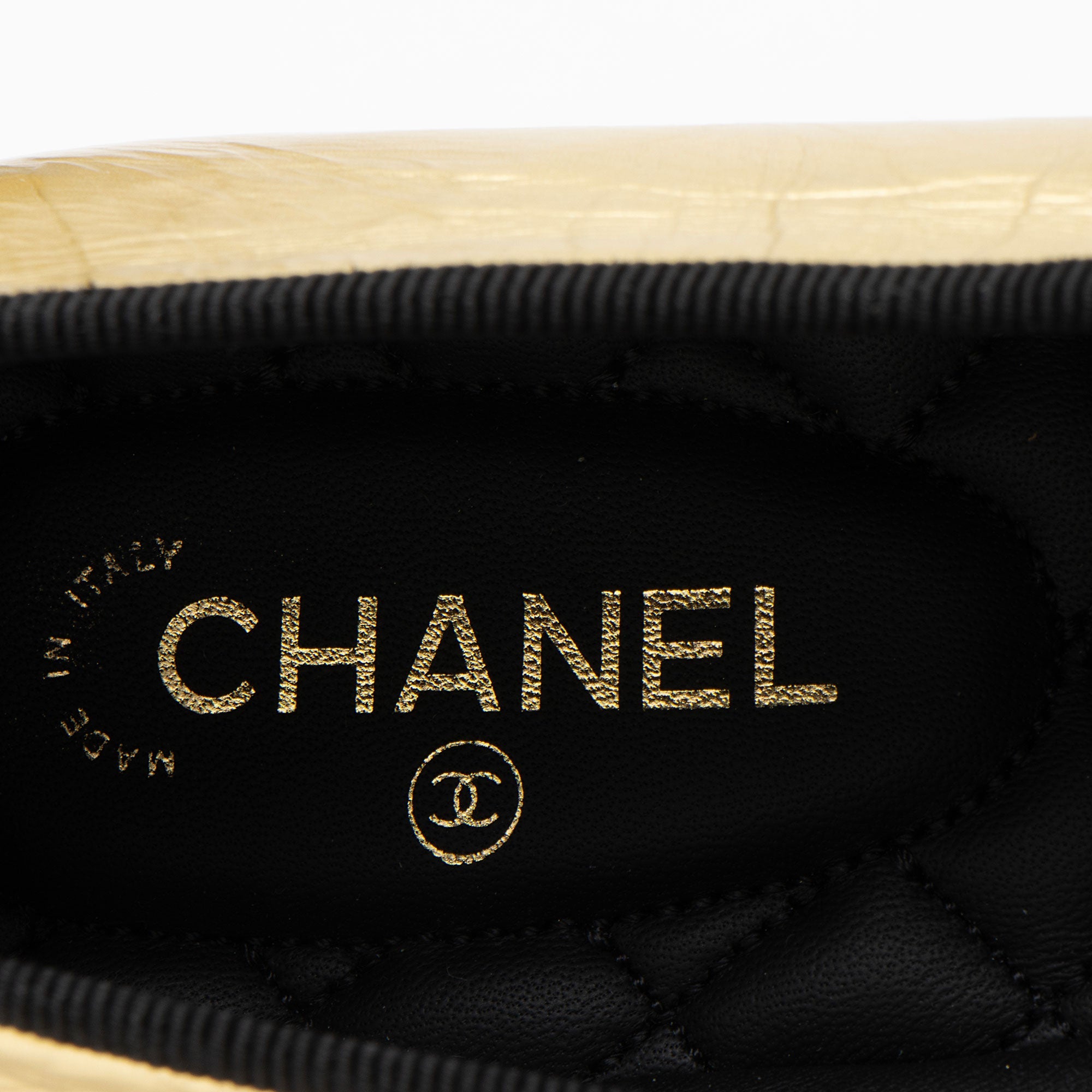 Chanel Metallic Leather CC Cap Toe Ballet Flats - Size 10.5 / 40.5
