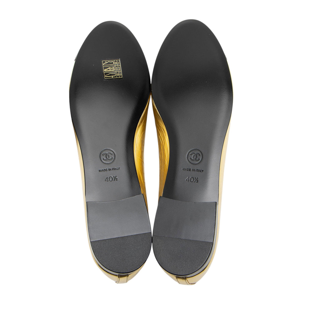 Chanel Metallic Leather CC Cap Toe Ballet Flats - Size 10.5 / 40.5