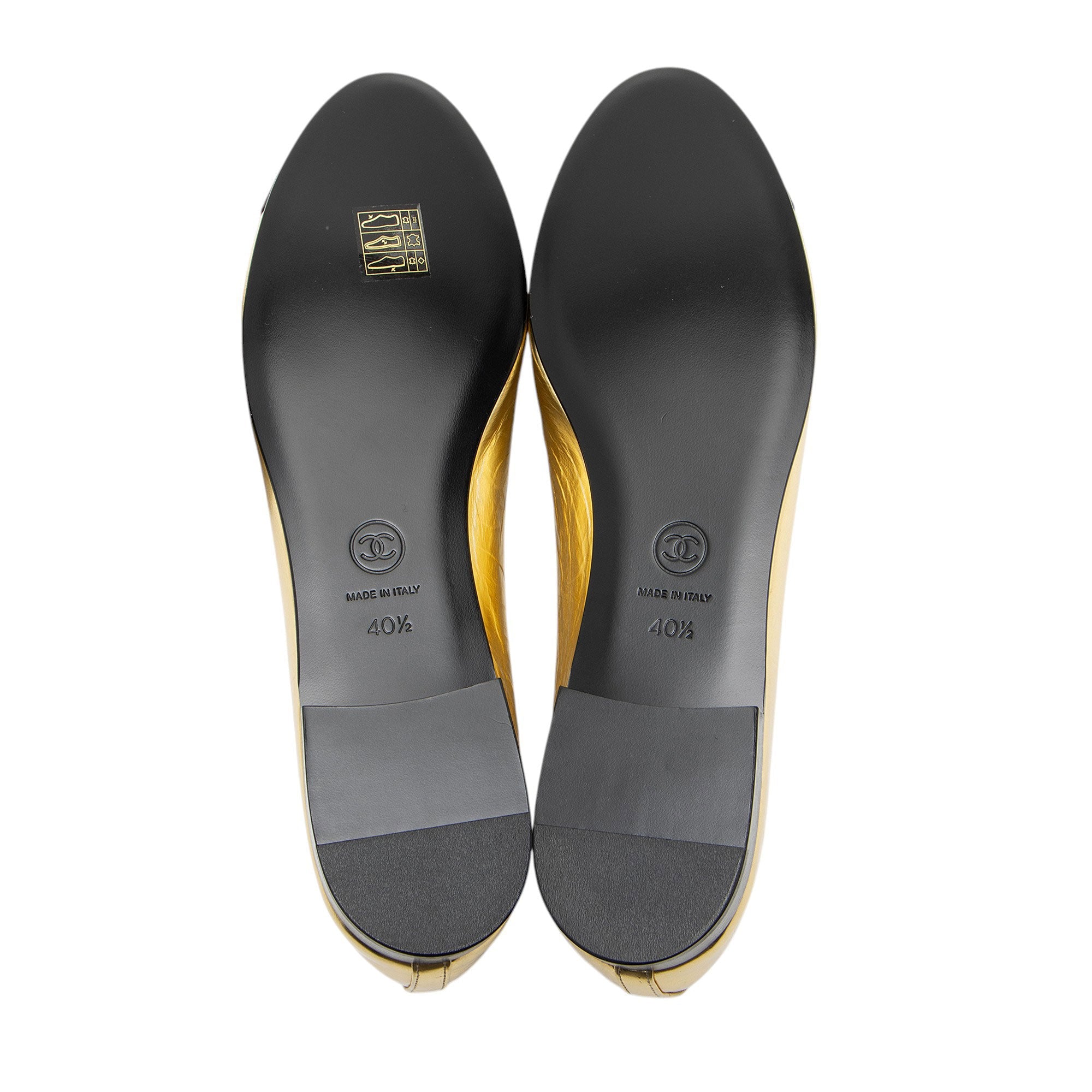 Chanel Metallic Leather CC Cap Toe Ballet Flats - Size 10.5 / 40.5