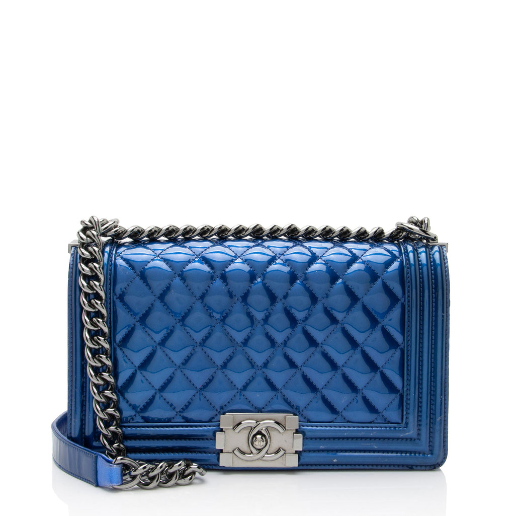 Chanel Metallic Patent Leather Old Medium Boy Bag