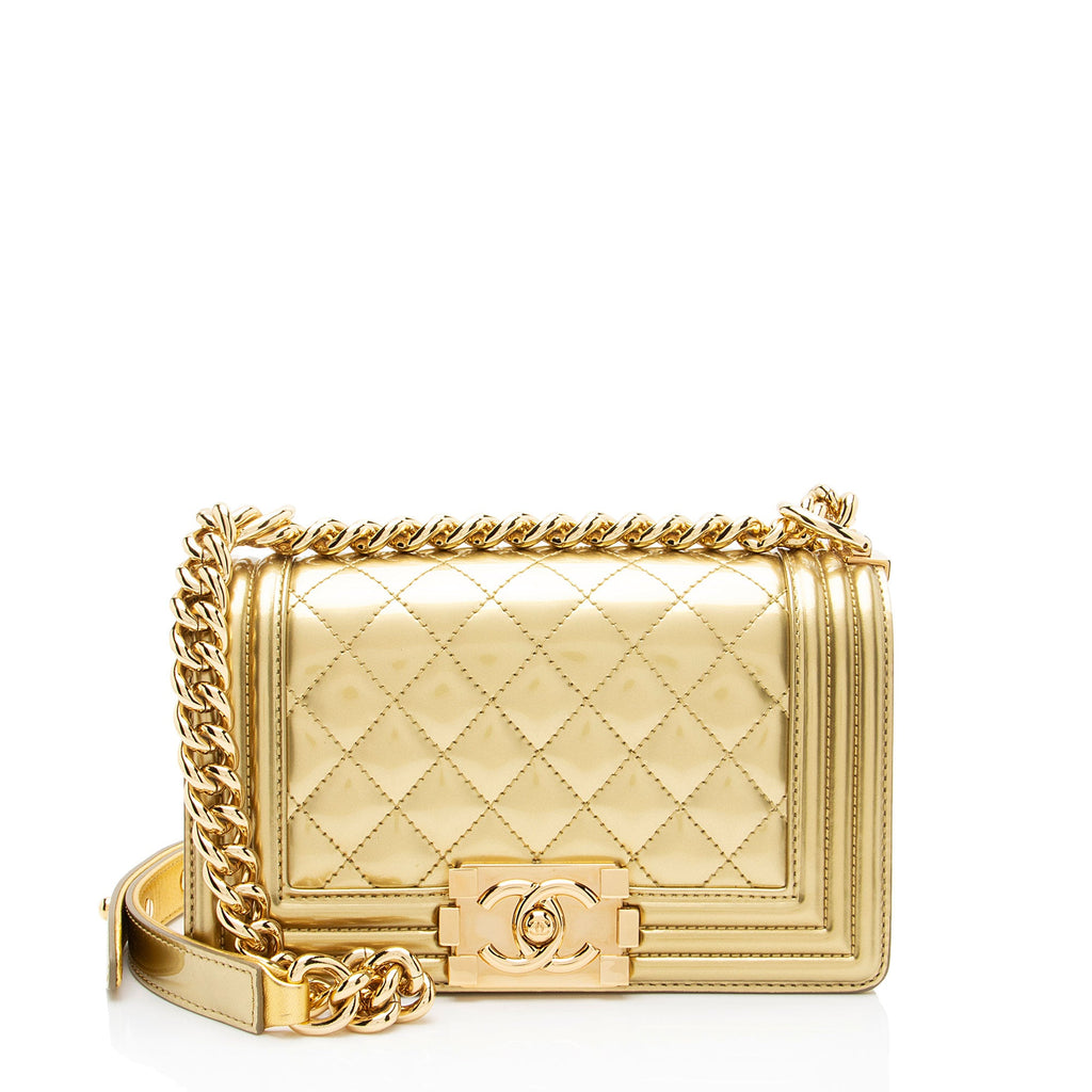 Chanel Metallic Patent Leather Small Boy Bag