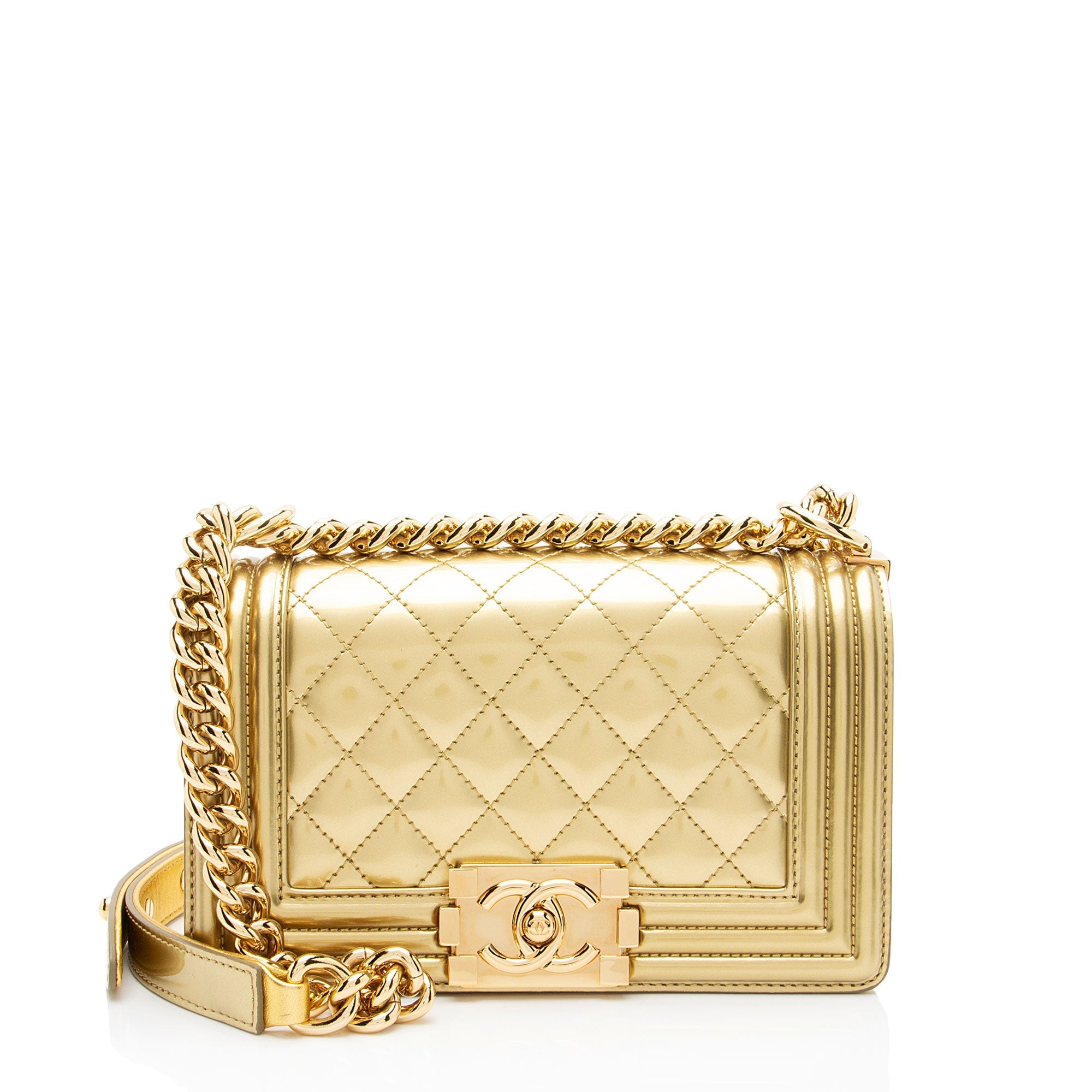 Chanel Metallic Patent Leather Small Boy Bag