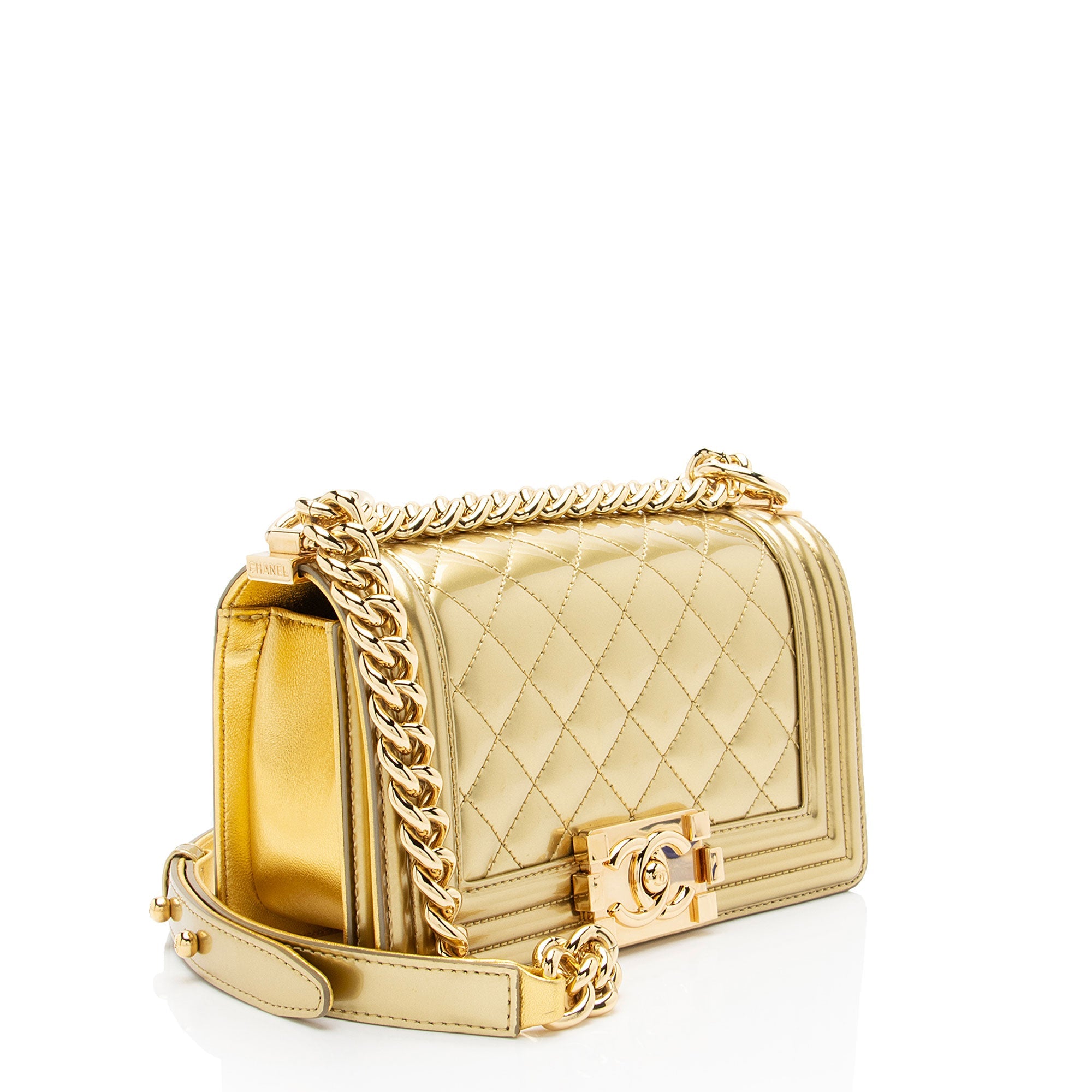 Chanel Metallic Patent Leather Small Boy Bag