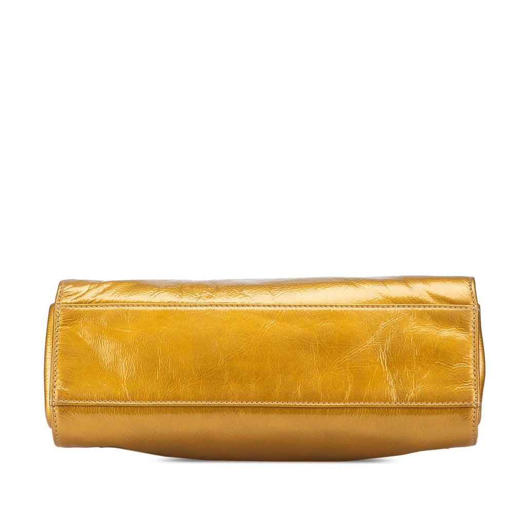 Chanel Metallic Patent Mademoiselle Lock Convertible Wrist Clutch Bag