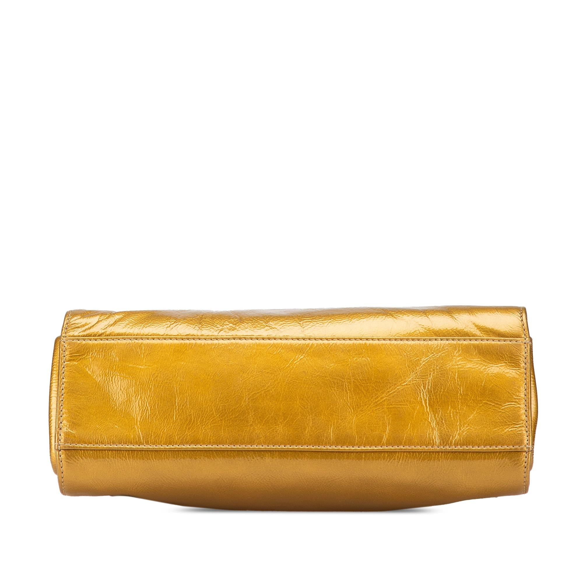 Chanel Metallic Patent Mademoiselle Lock Convertible Wrist Clutch Bag