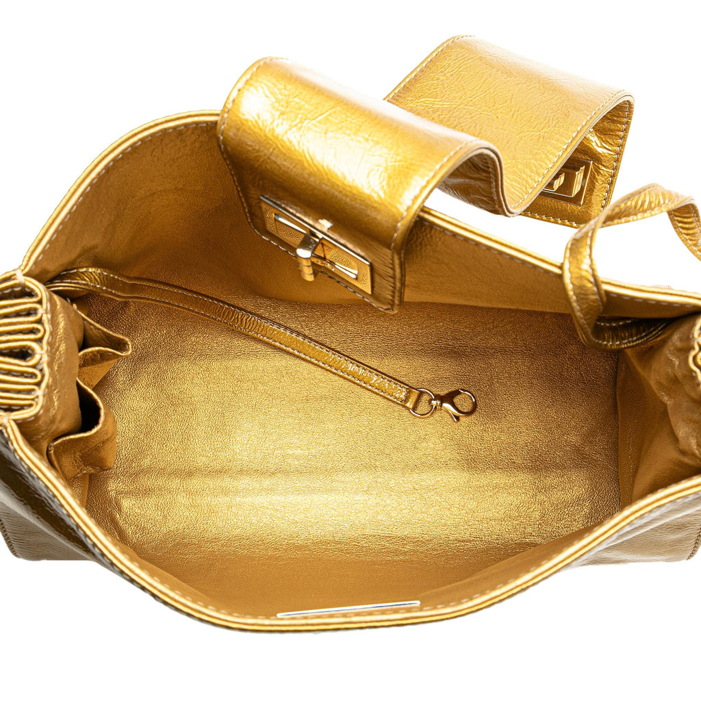 Chanel Metallic Patent Mademoiselle Lock Convertible Wrist Clutch Bag