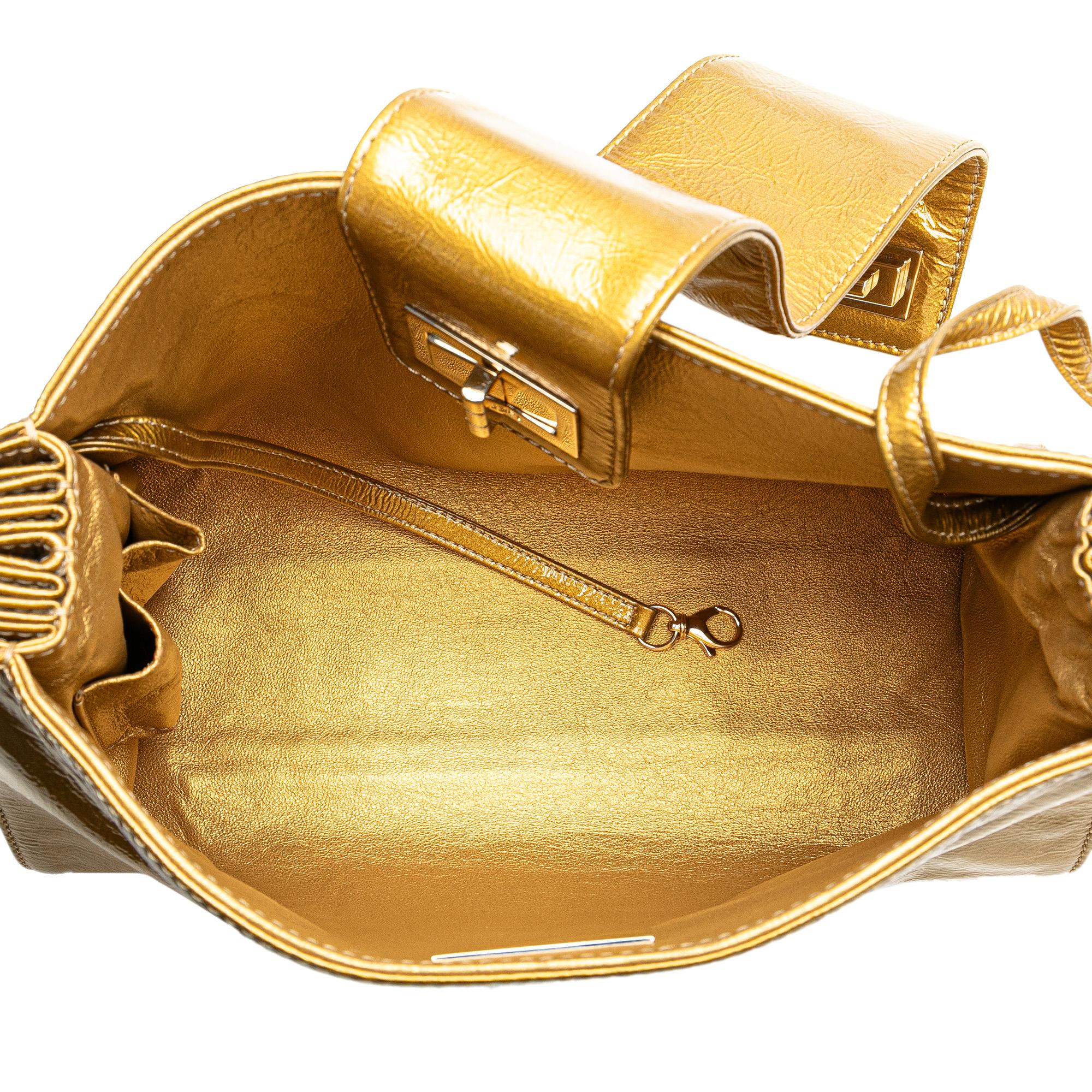 Chanel Metallic Patent Mademoiselle Lock Convertible Wrist Clutch Bag