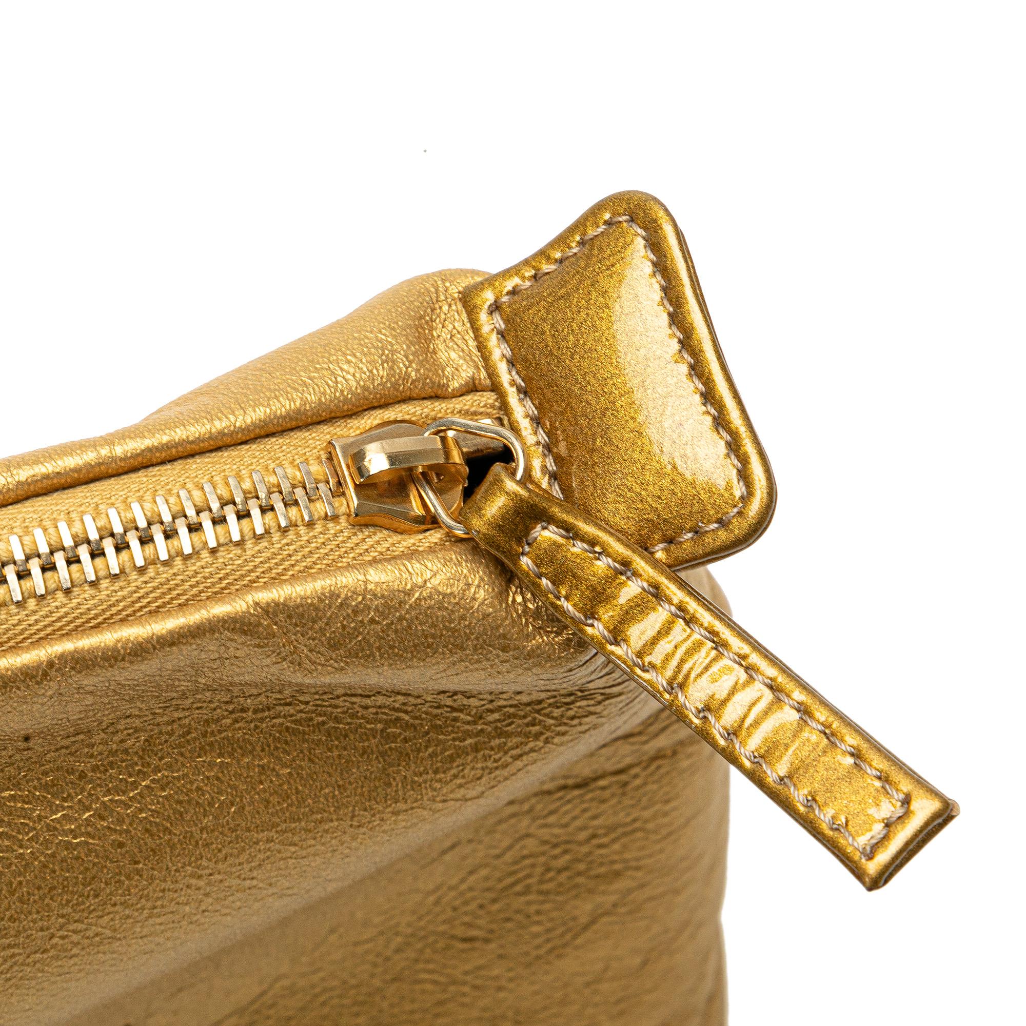 Chanel Metallic Patent Mademoiselle Lock Convertible Wrist Clutch Bag