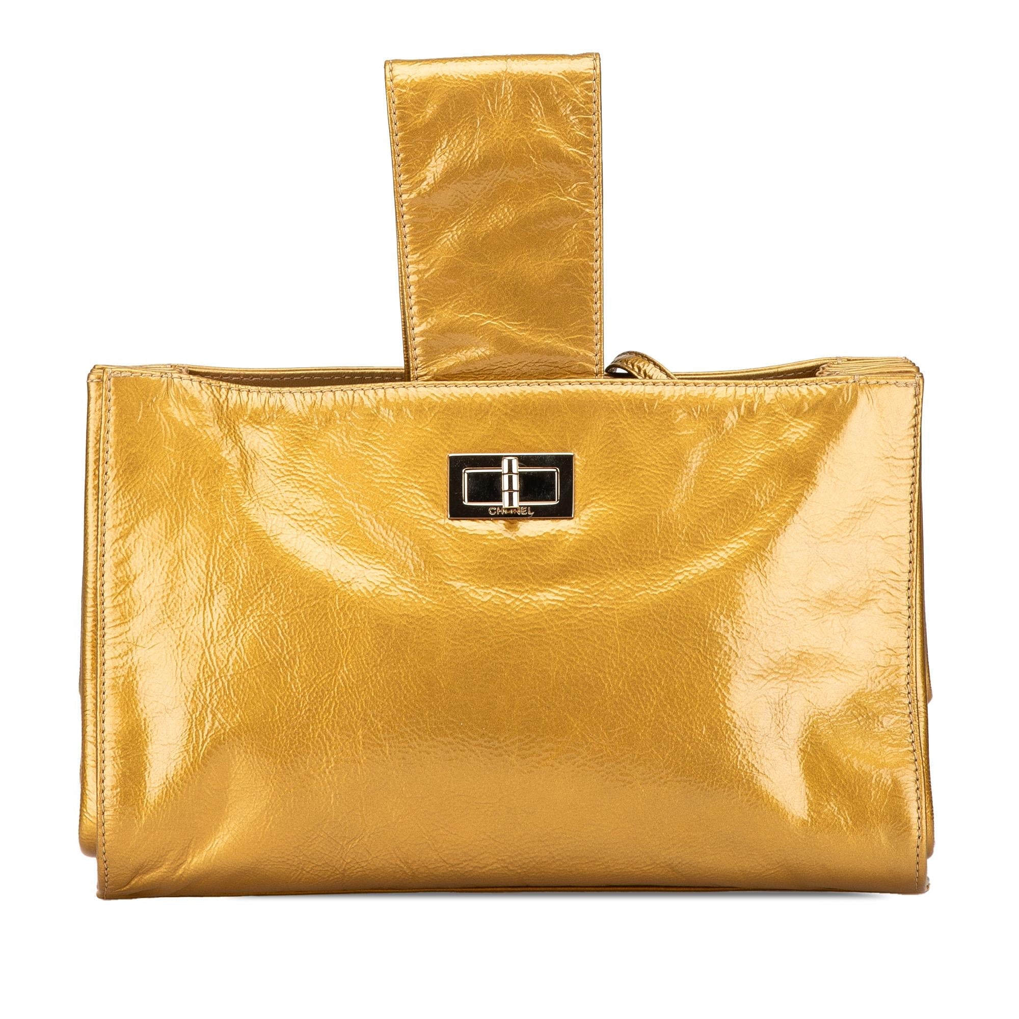 Chanel Metallic Patent Mademoiselle Lock Convertible Wrist Clutch Bag