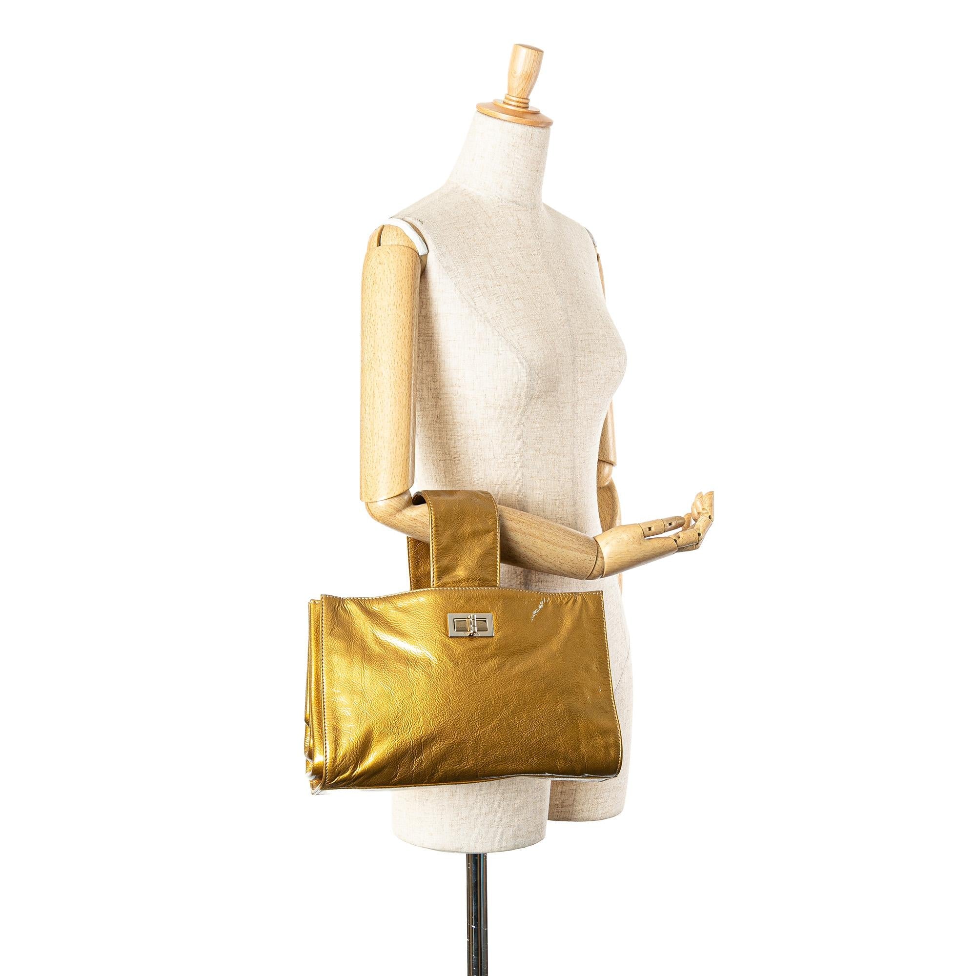 Chanel Metallic Patent Mademoiselle Lock Convertible Wrist Clutch Bag
