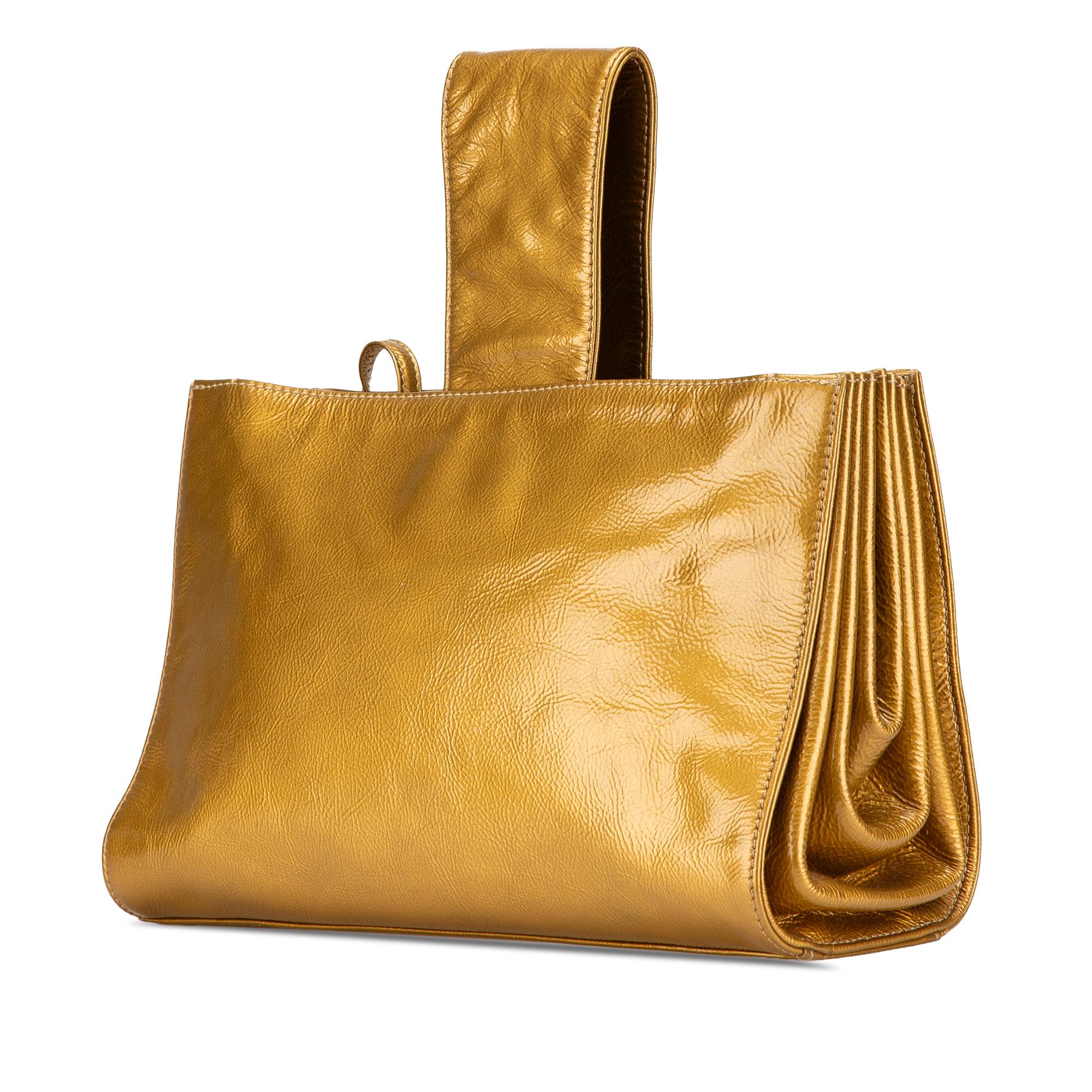 Chanel Metallic Patent Mademoiselle Lock Convertible Wrist Clutch Bag