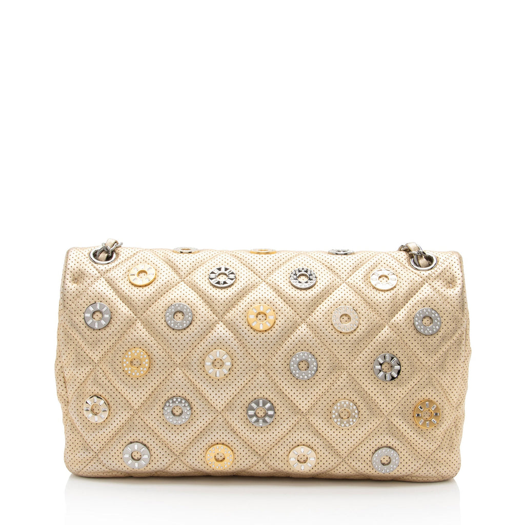 Chanel Metallic Perforated Lambskin CC Medals Medium Flap Bag (SHF-5oF95y)