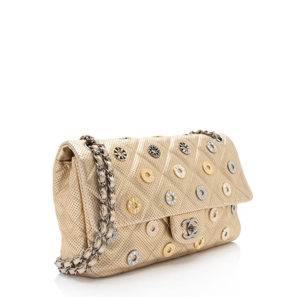 Chanel Metallic Perforated Lambskin CC Medals Medium Flap Bag (SHF-5oF95y)