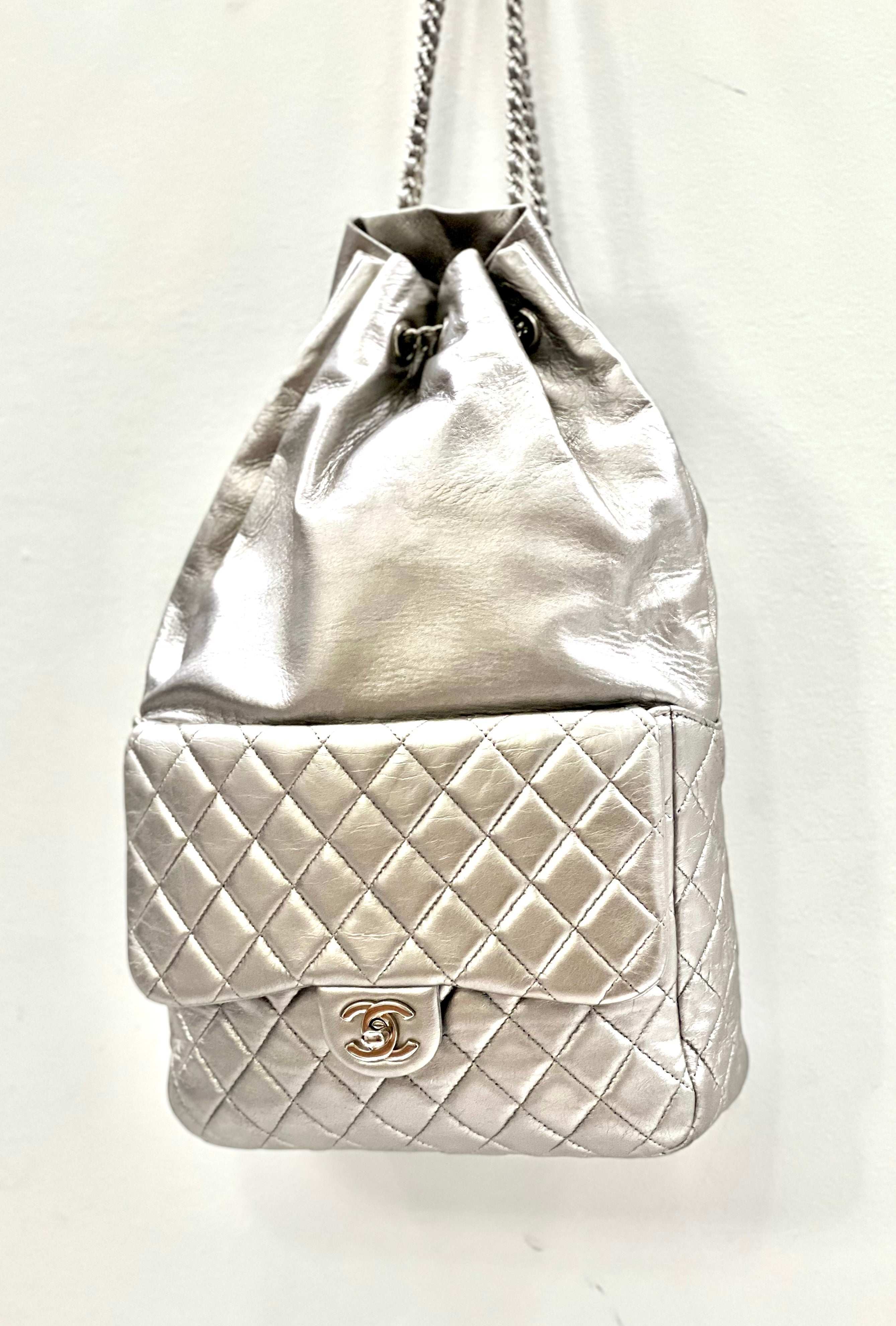 Chanel Quilted Metallic Silver Seoul Backpack
