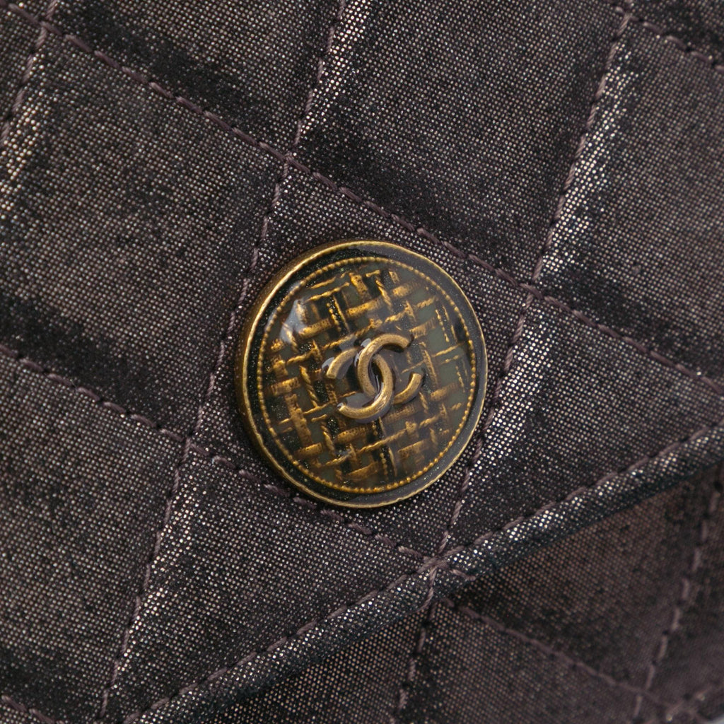 Chanel Metiers d’Art Quilted Iridescent Lambskin Tartan Button Wallet On Chain