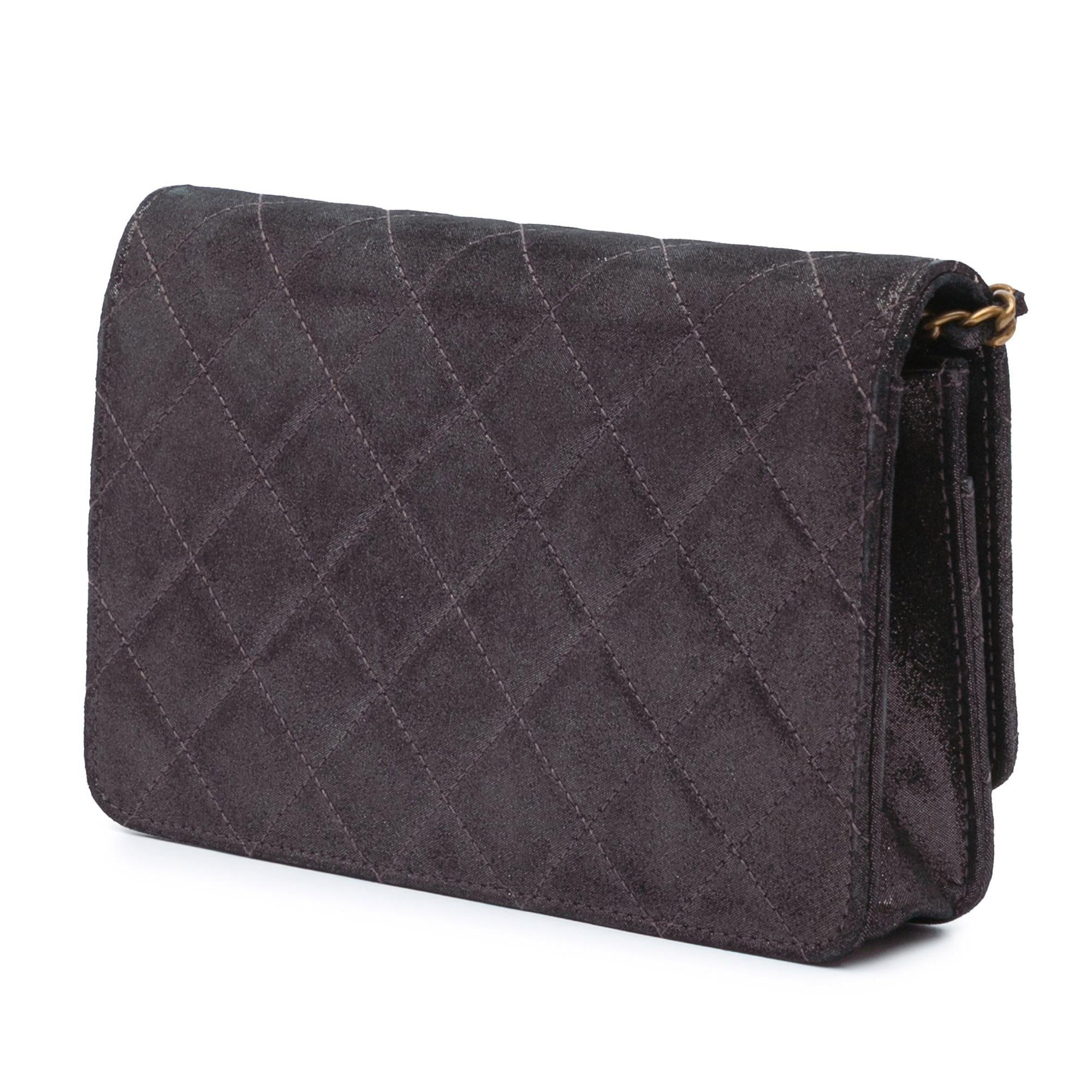 Chanel Metiers d’Art Quilted Iridescent Lambskin Tartan Button Wallet On Chain