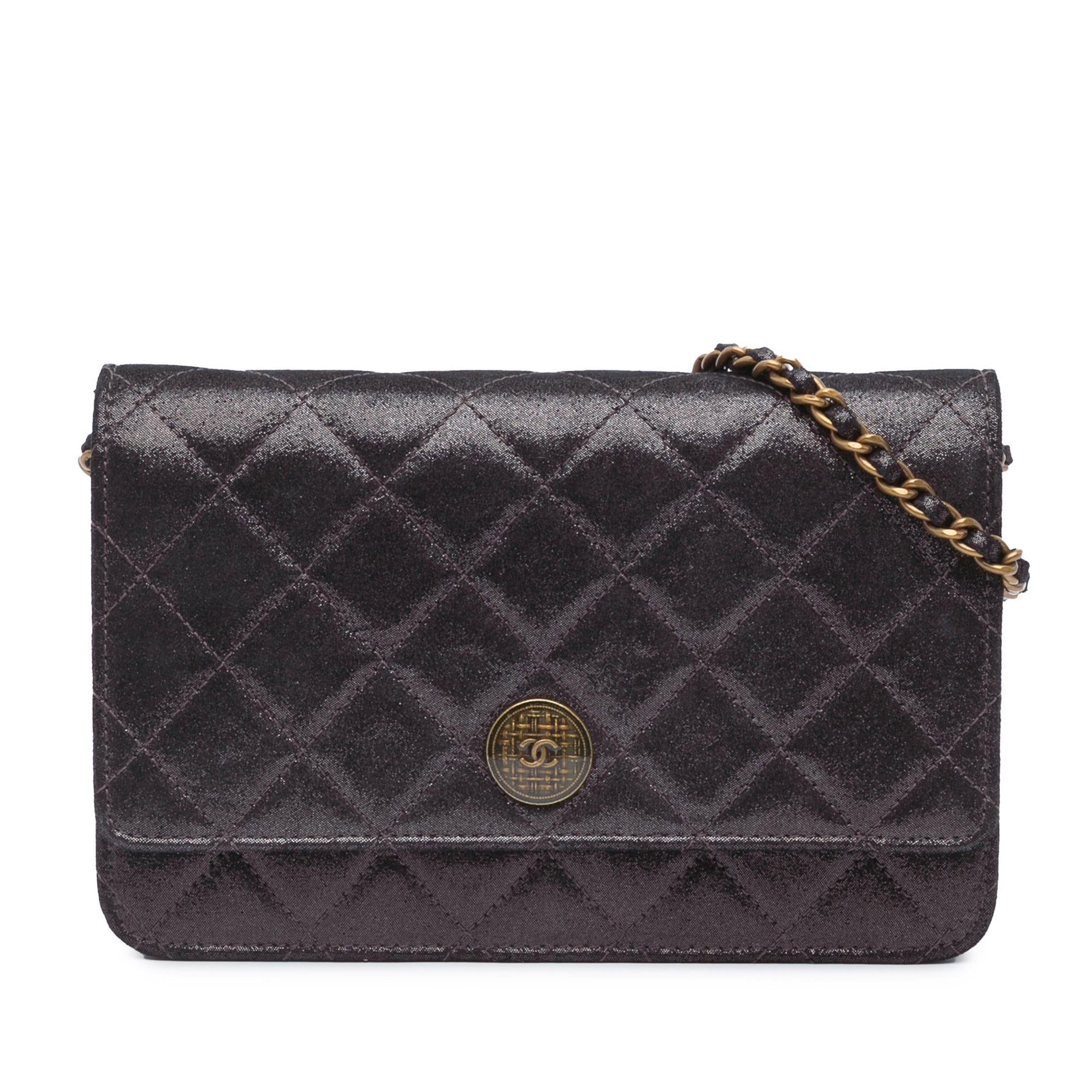 Chanel Metiers d’Art Quilted Iridescent Lambskin Tartan Button Wallet On Chain