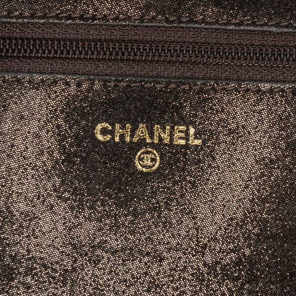 Chanel Metiers d’Art Quilted Iridescent Lambskin Tartan Button Wallet On Chain