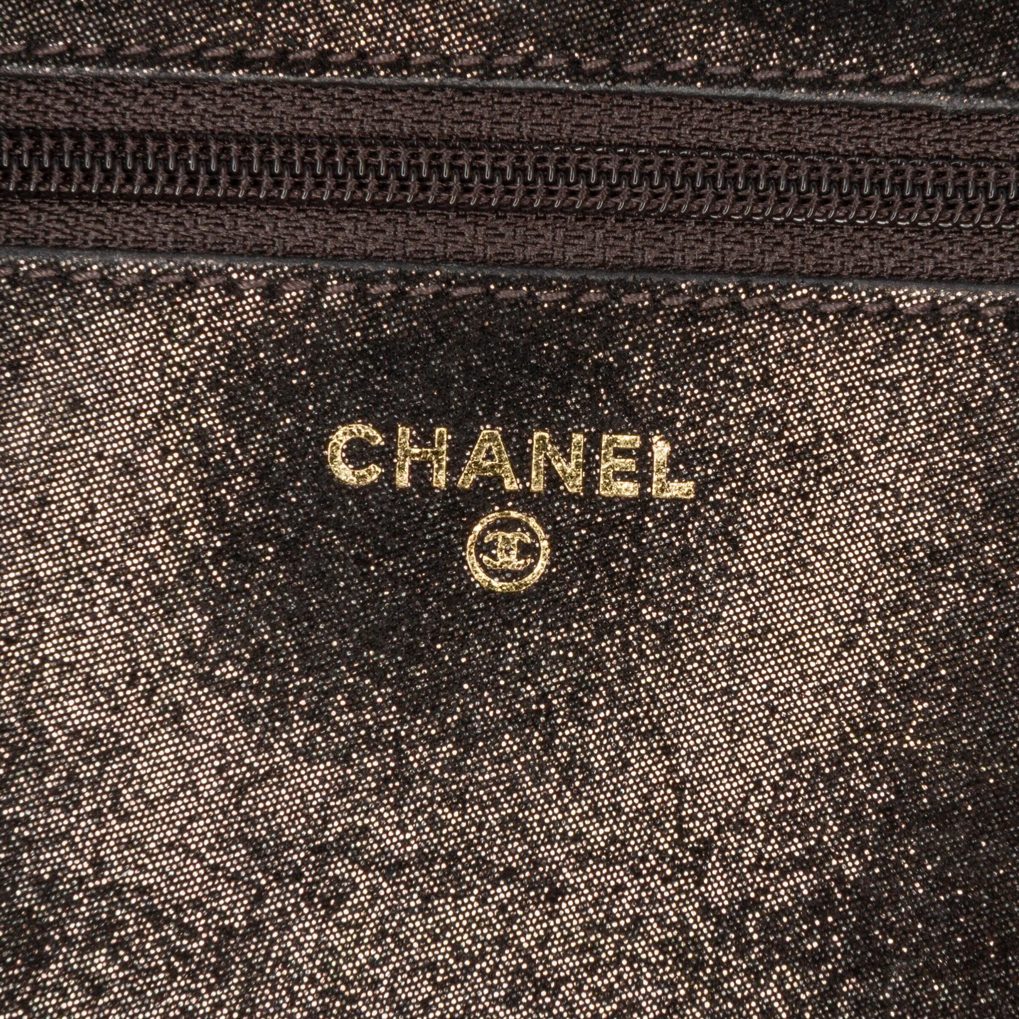 Chanel Metiers d’Art Quilted Iridescent Lambskin Tartan Button Wallet On Chain