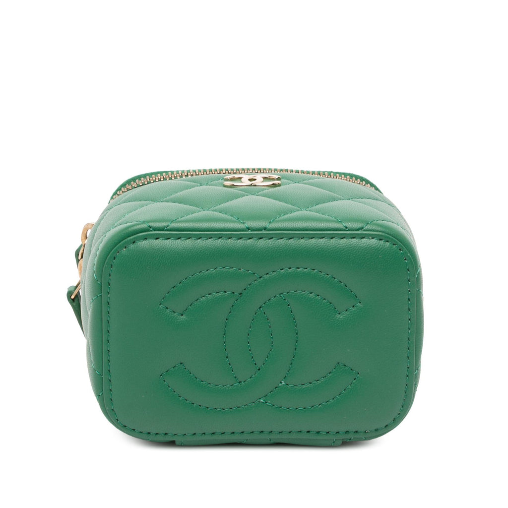 Chanel Mini CC Quilted Lambskin Top Handle Vanity Case With Chain