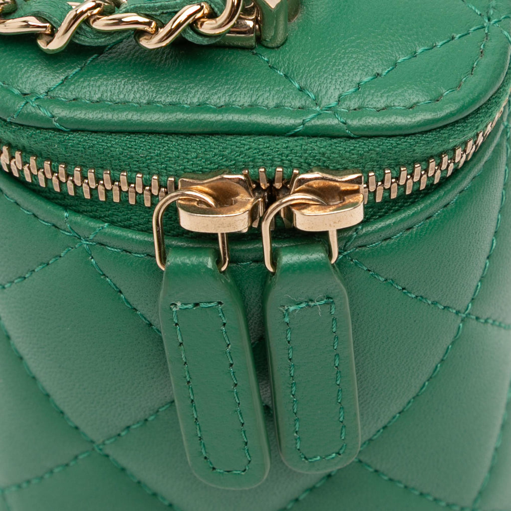 Chanel Mini CC Quilted Lambskin Top Handle Vanity Case With Chain