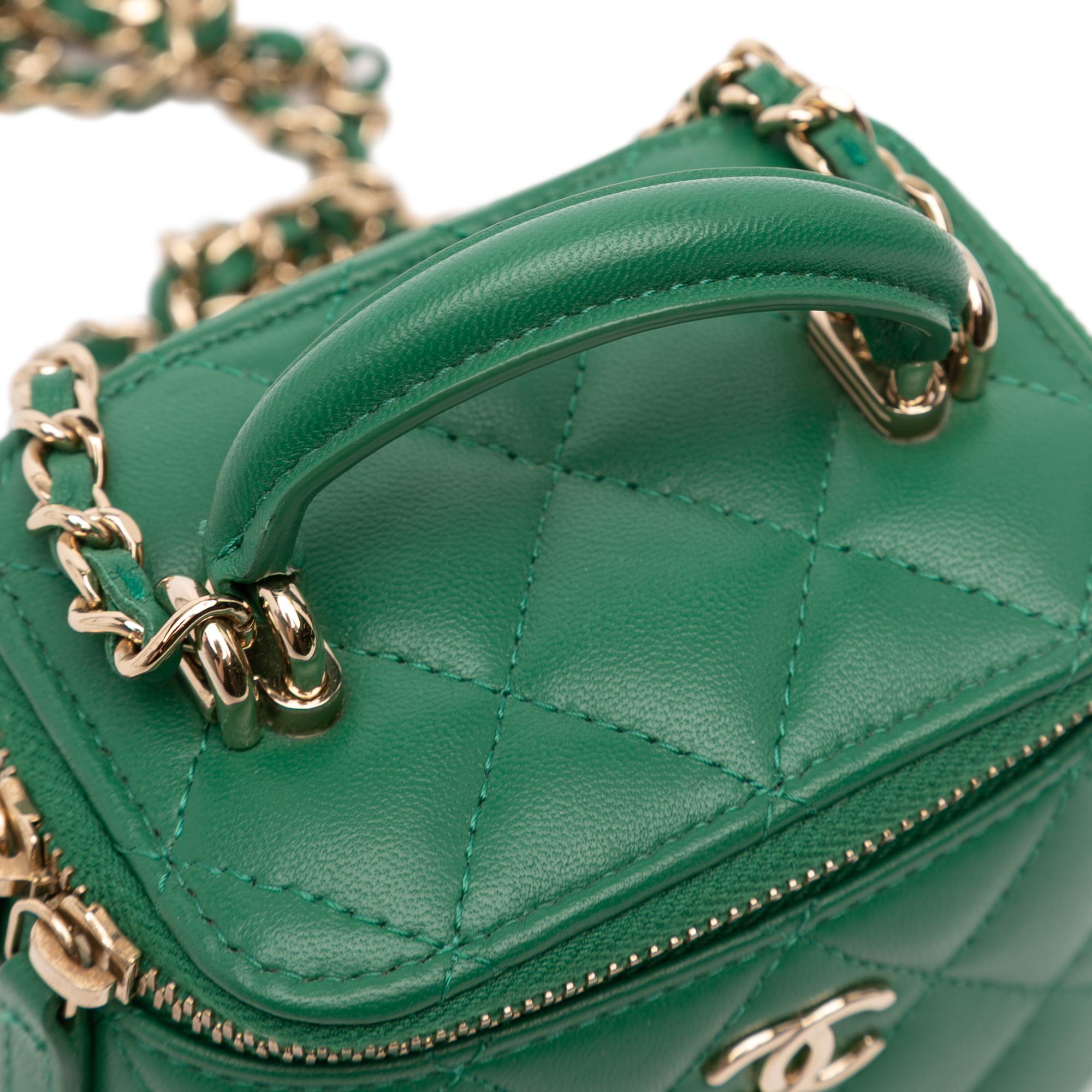 Chanel Mini CC Quilted Lambskin Top Handle Vanity Case With Chain