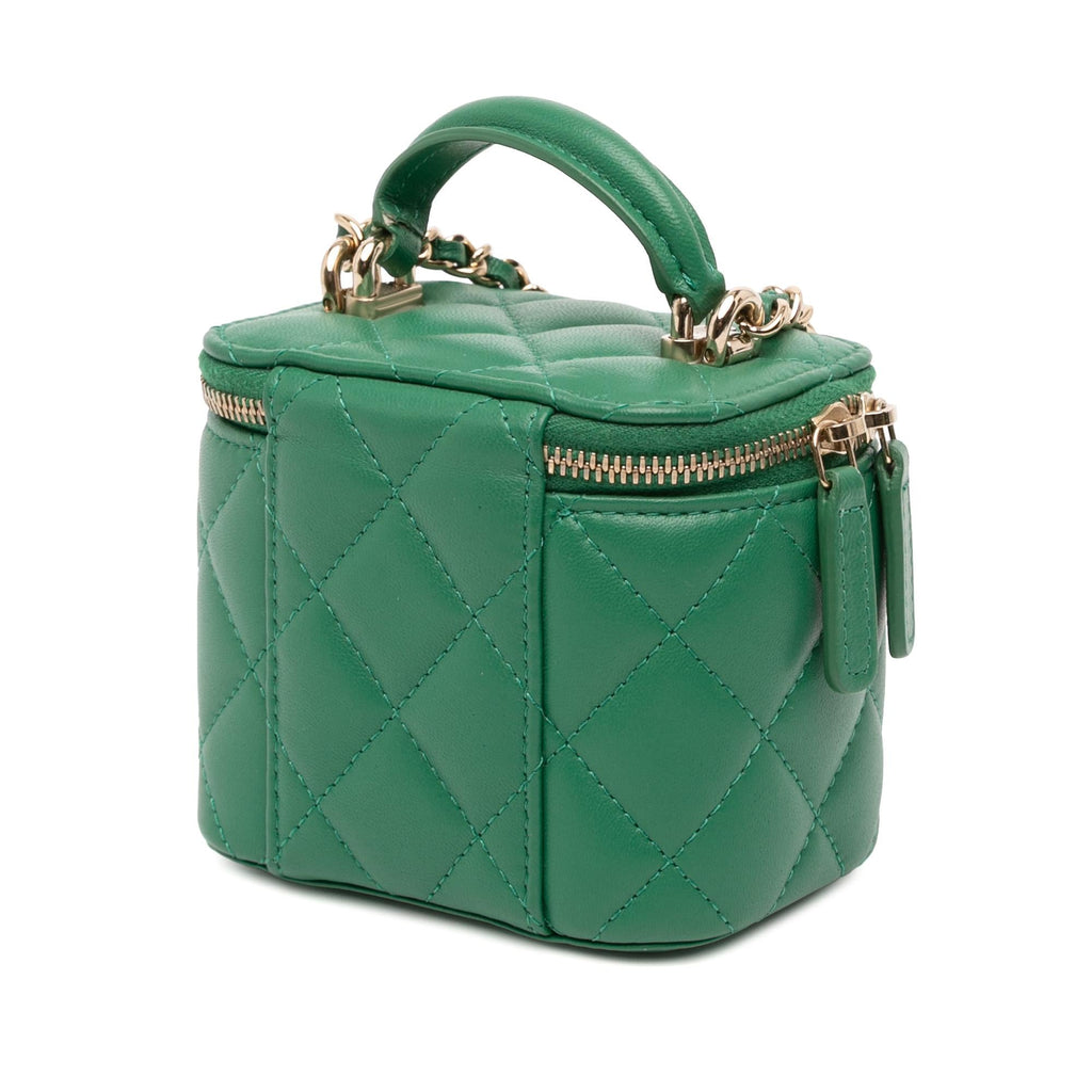 Chanel Mini CC Quilted Lambskin Top Handle Vanity Case With Chain