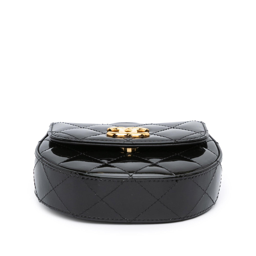Chanel Mini CC Quilted Patent Leather Top Handle Clutch with Chain